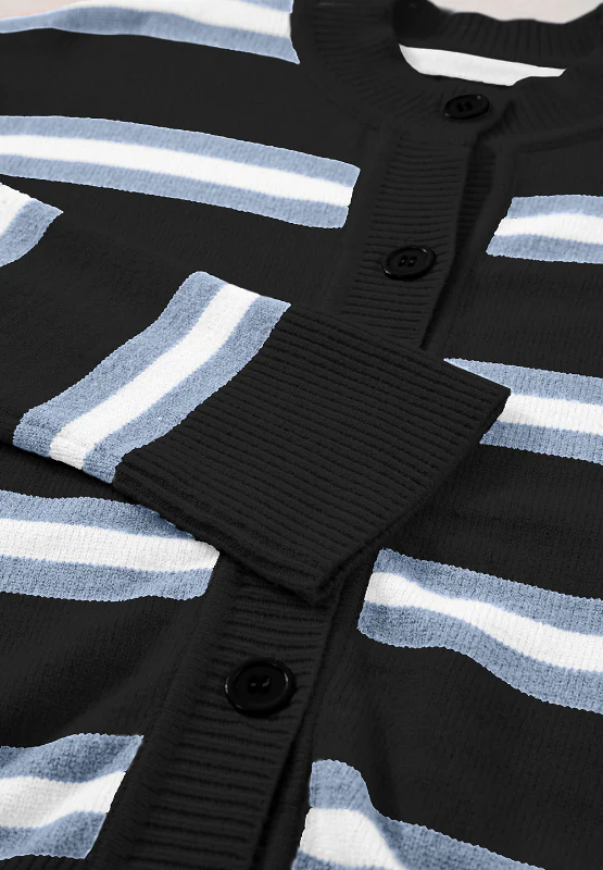 Striped Button Down Long Sleeve Cardigan - Image 8