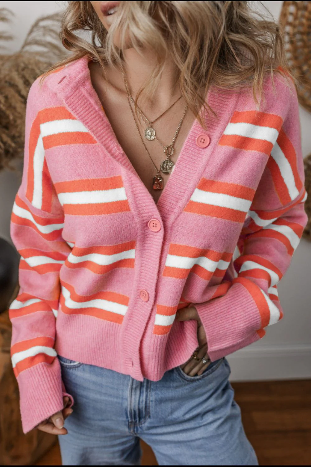 Striped Button Down Long Sleeve Cardigan - Image 9