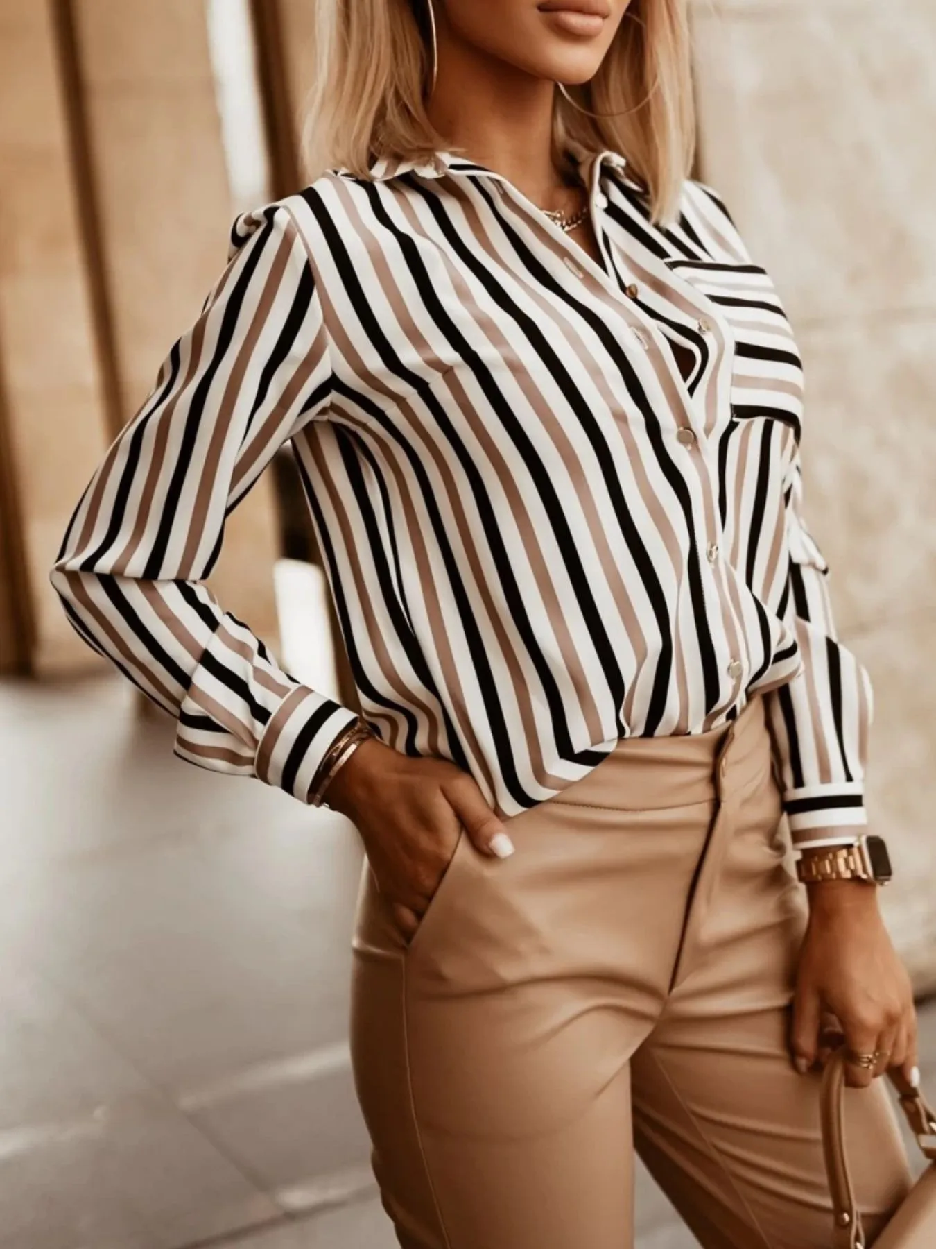 Striped Button-Down Long Sleeve Shirt - Image 3