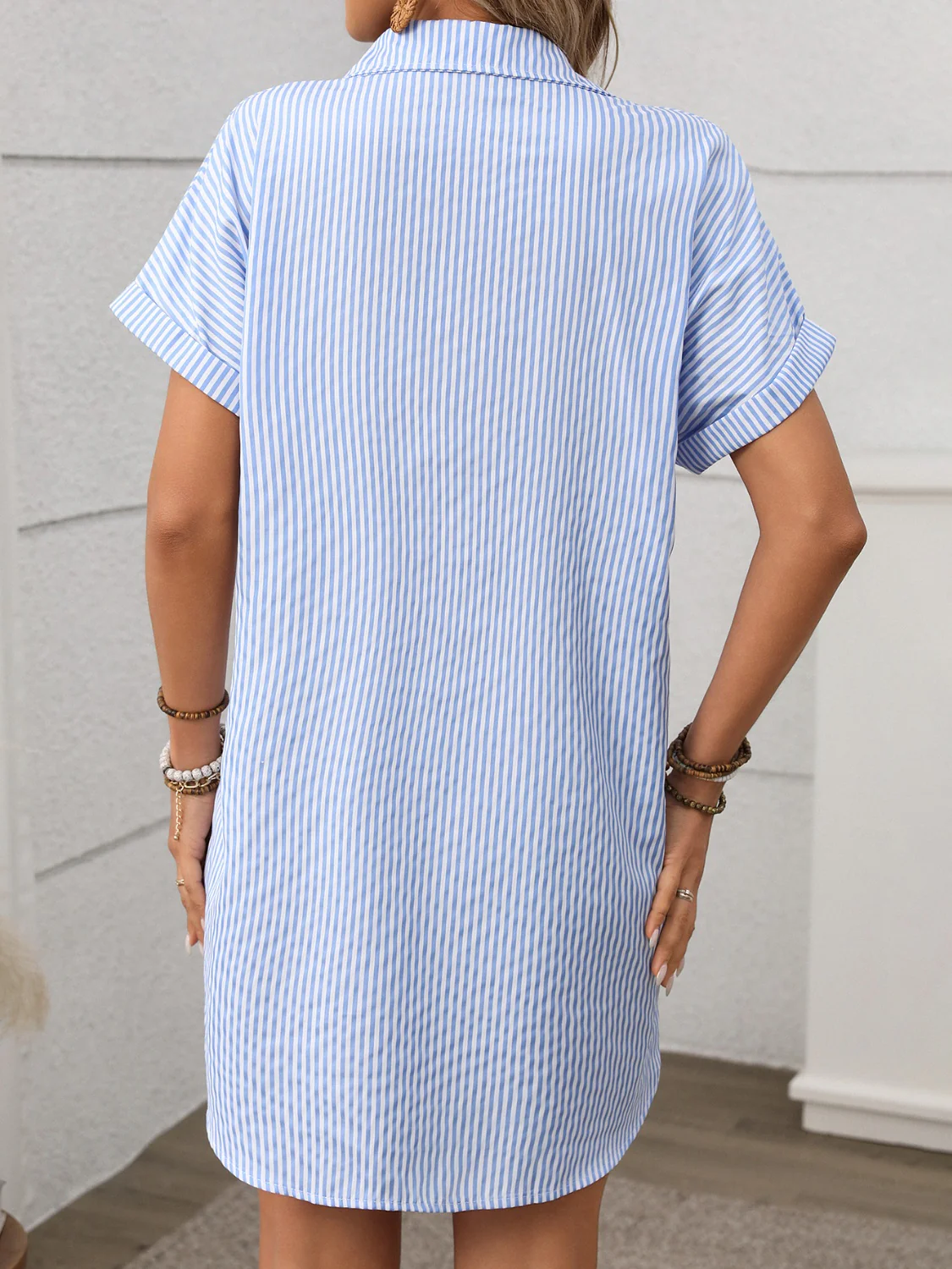 Striped Button Down Short Sleeve Mini Dress - Image 6