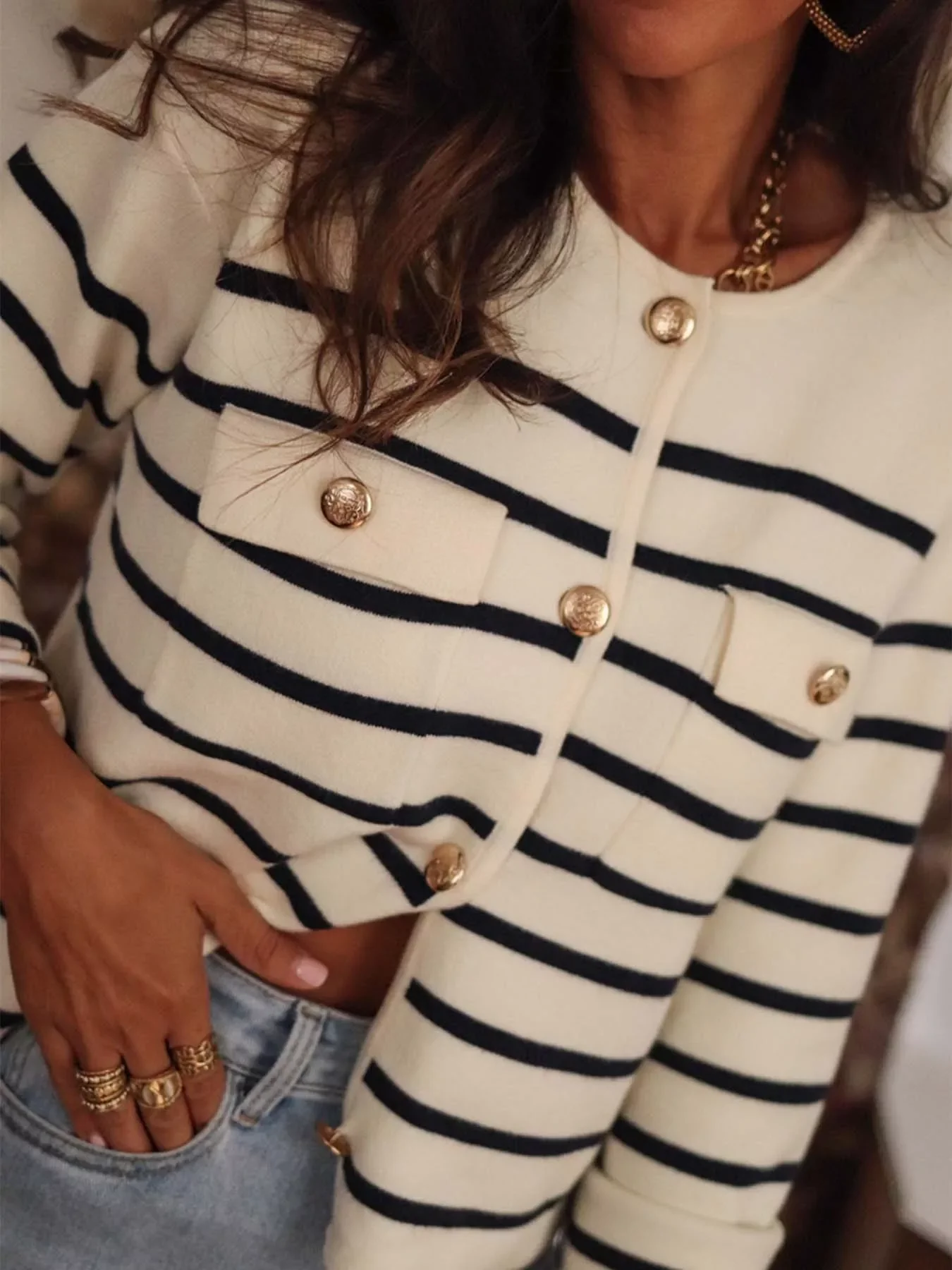 Striped Button-Front Cardigan - Image 4