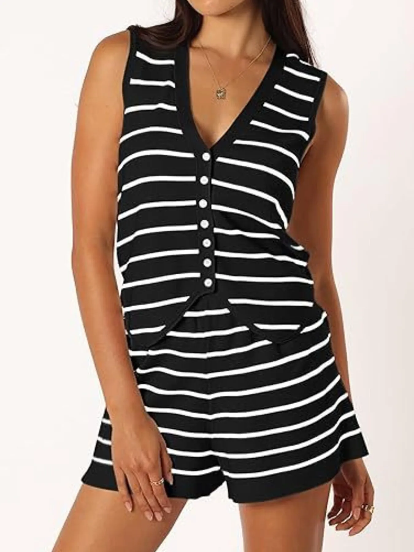 Striped Button-Front Vest and Shorts Set - Image 6