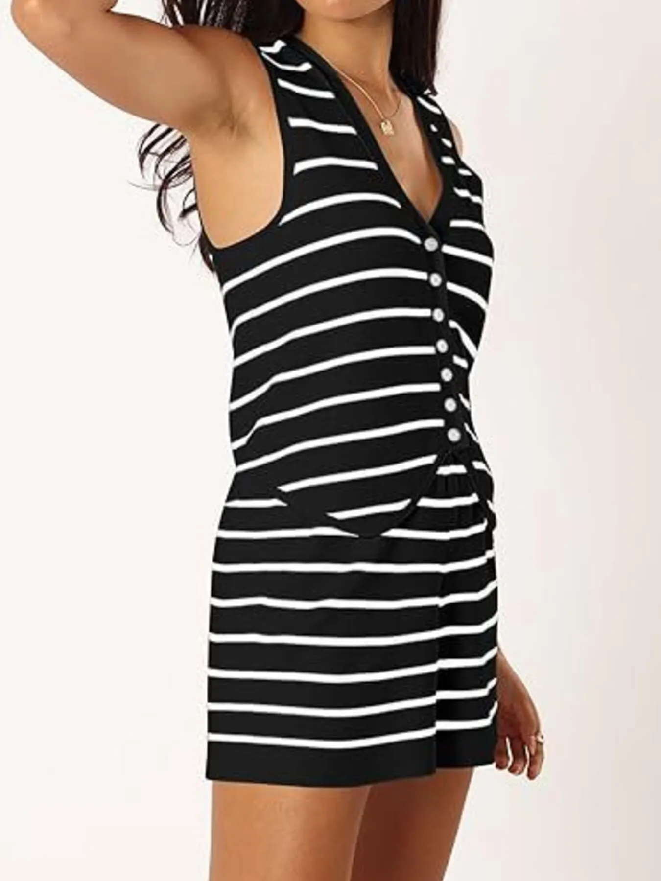 Striped Button-Front Vest and Shorts Set - Image 8
