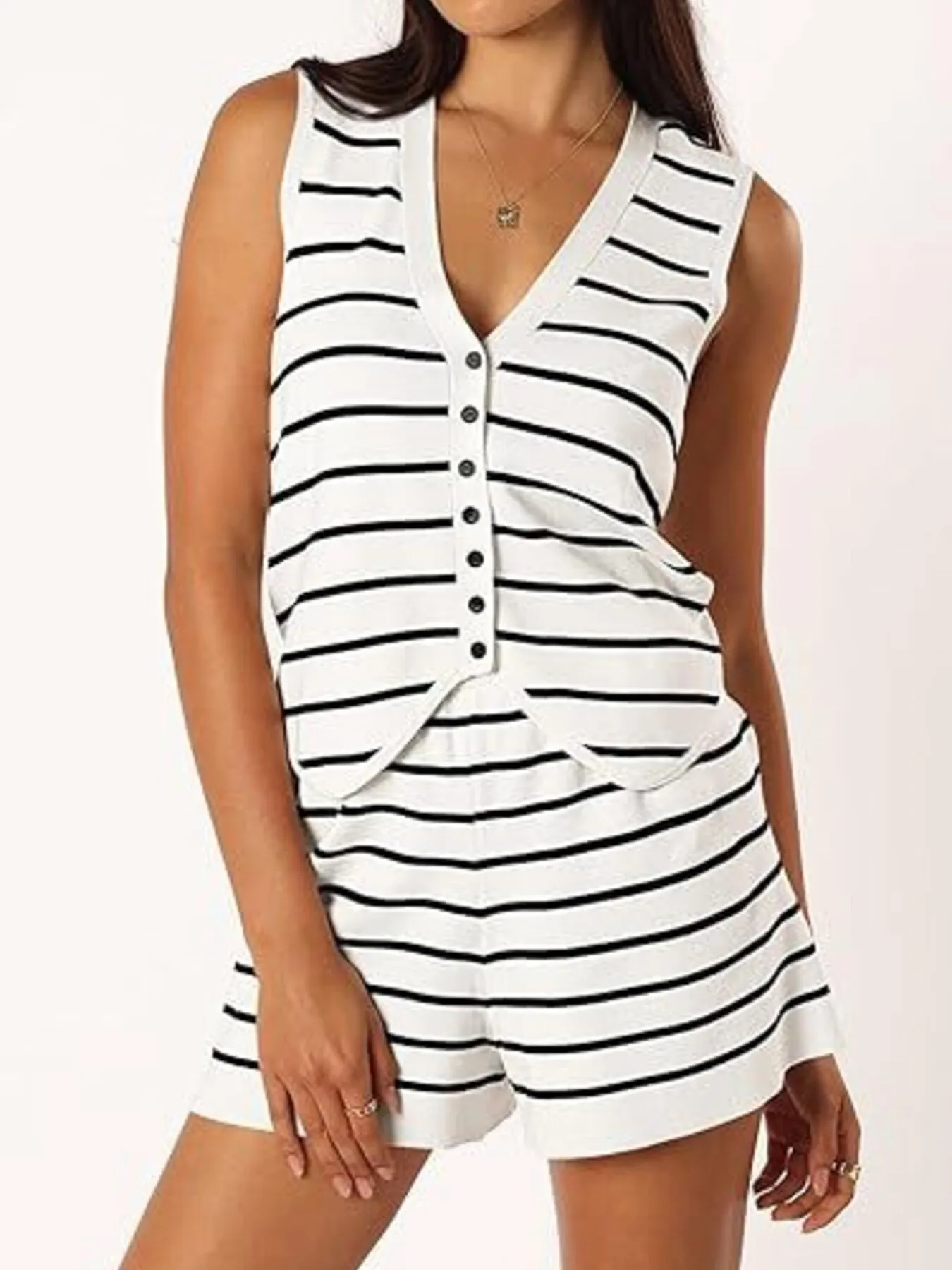 Striped Button-Front Vest and Shorts Set - Image 9