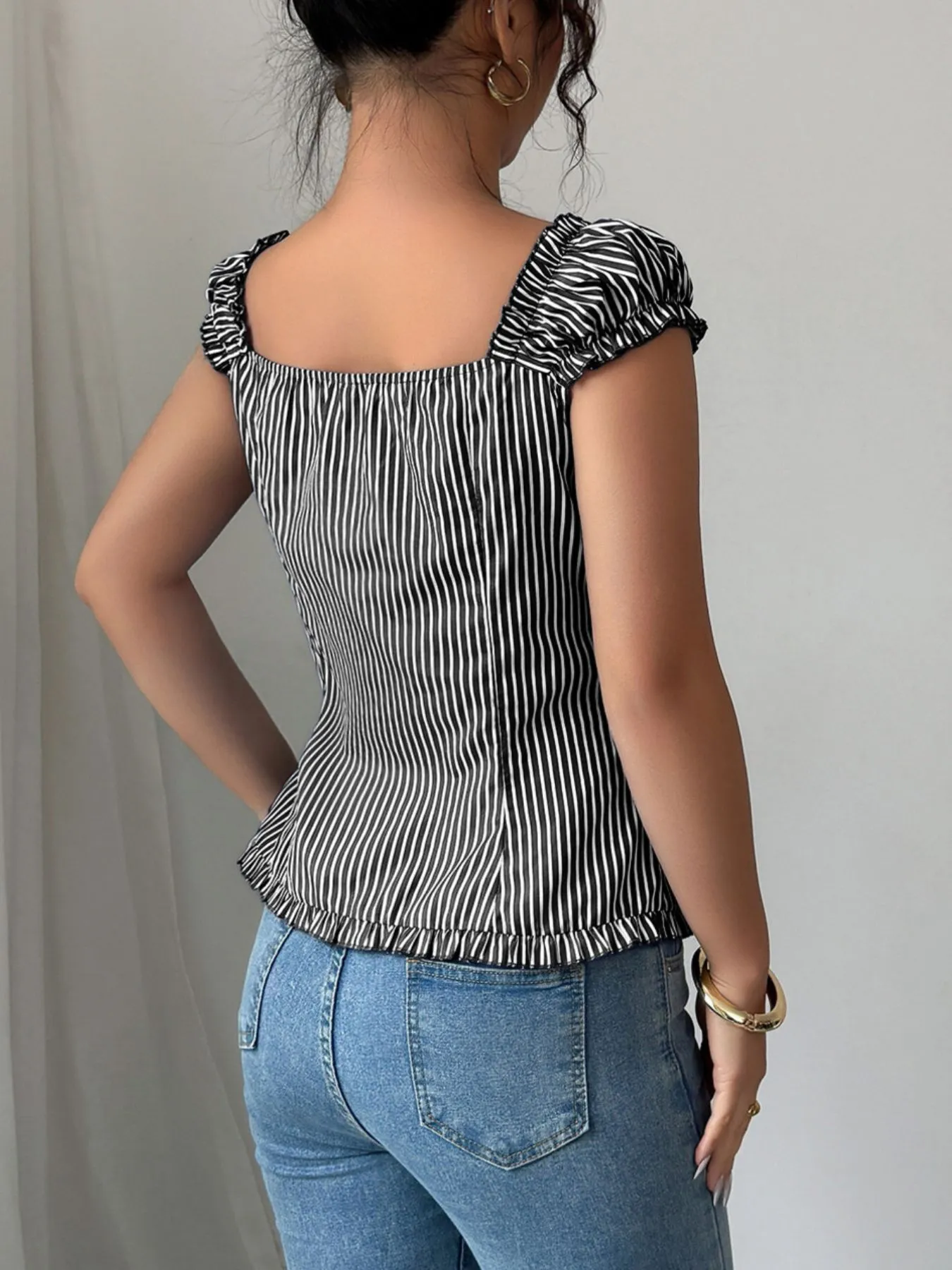 Striped Cap Sleeve Shirt - Image 8