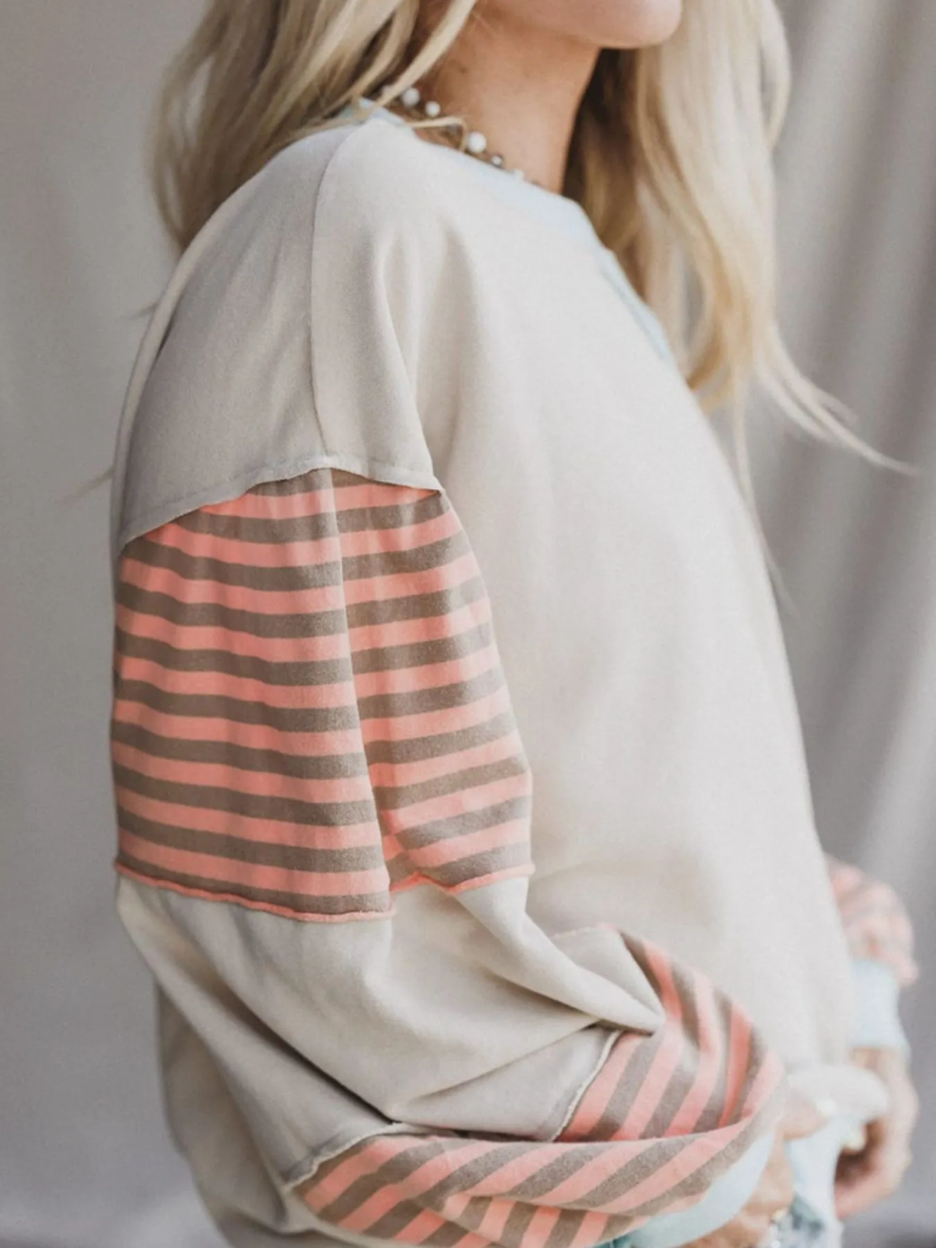 Striped Colorblock Patchwork Drop Shoulder Sweatshirt - Image 4