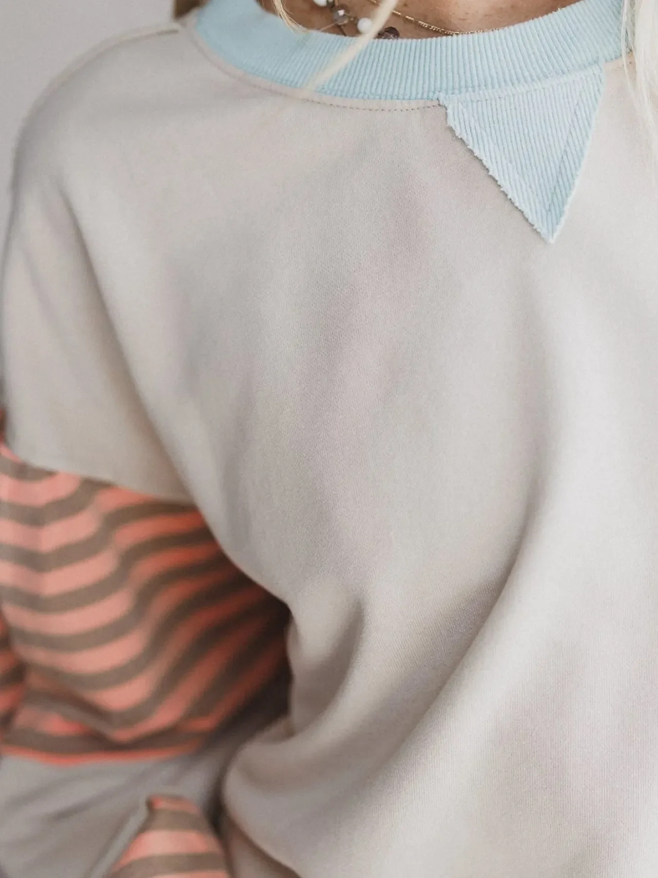 Striped Colorblock Patchwork Drop Shoulder Sweatshirt - Image 5