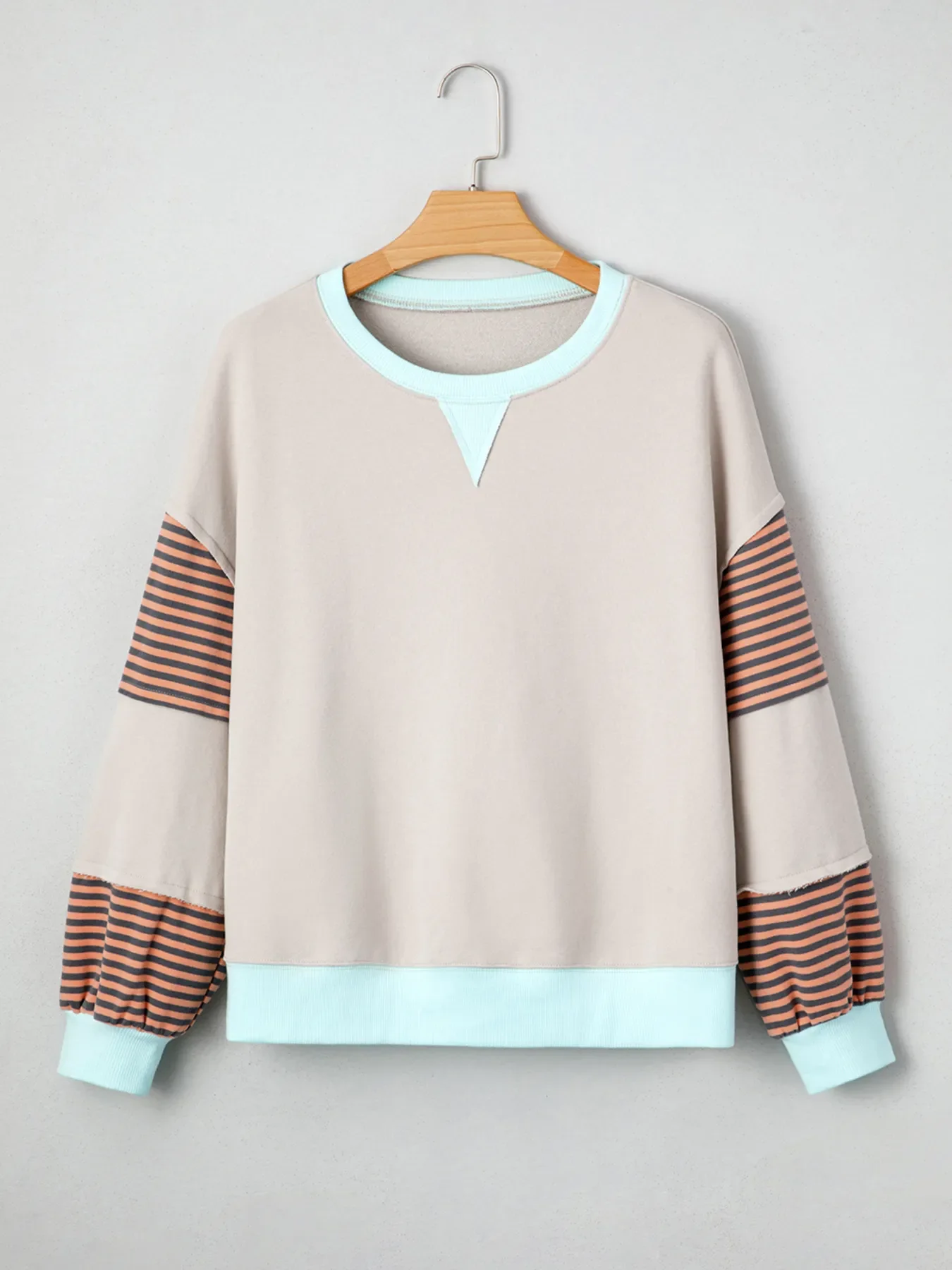 Striped Colorblock Patchwork Drop Shoulder Sweatshirt - Image 6