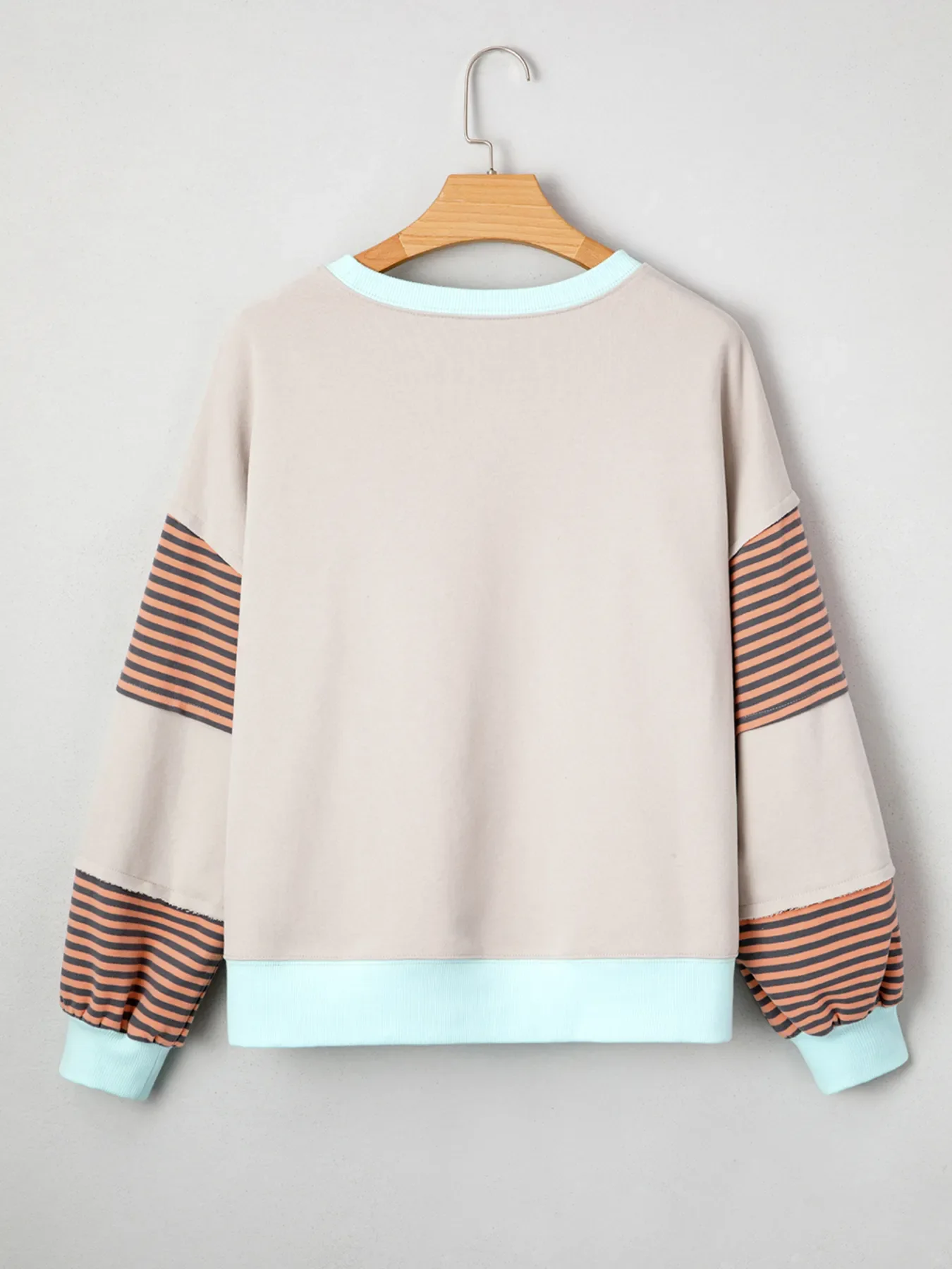 Striped Colorblock Patchwork Drop Shoulder Sweatshirt - Image 7
