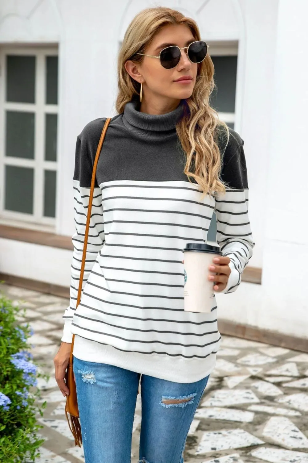 Striped Contrast Turtleneck Sweater - Image 12
