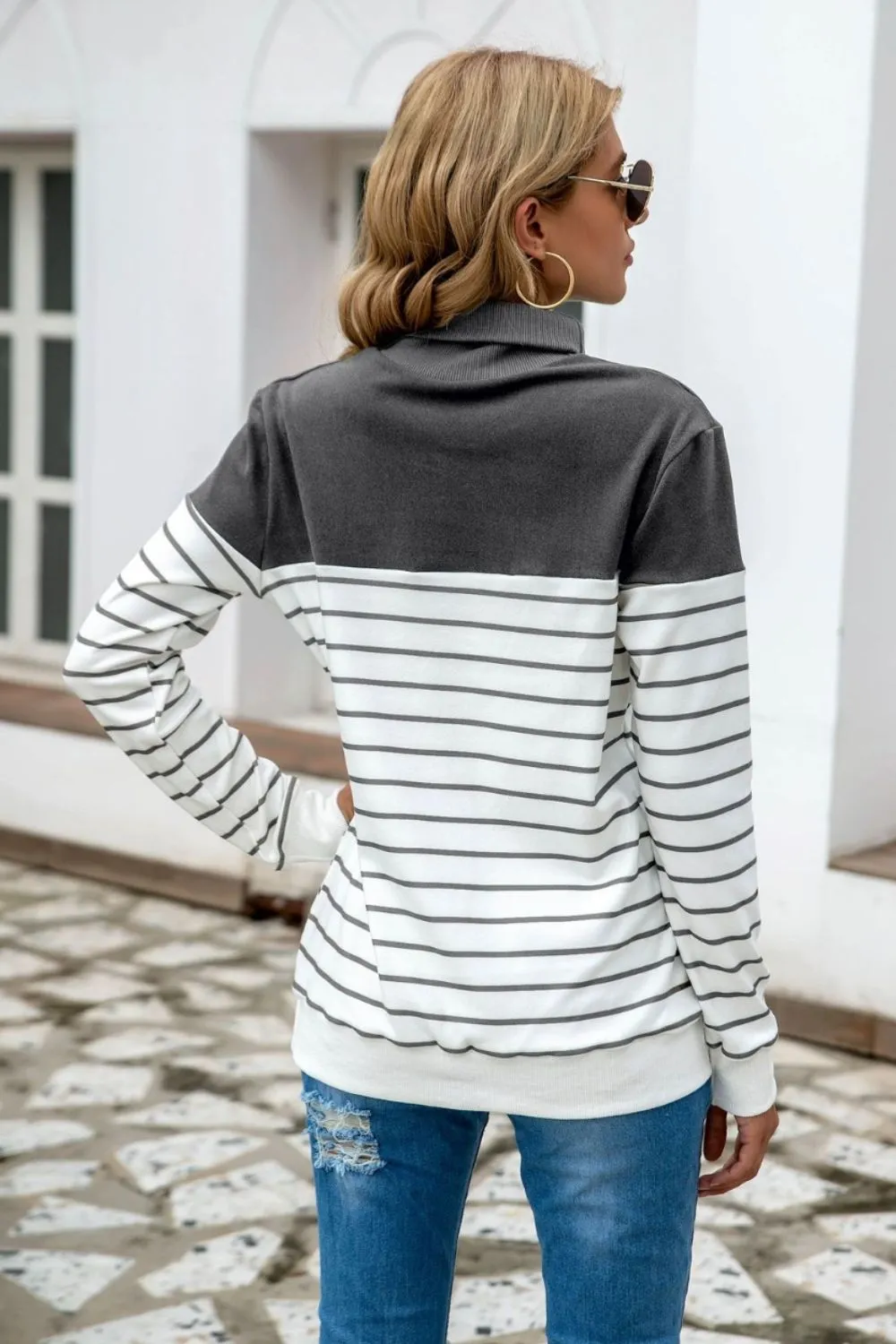 Striped Contrast Turtleneck Sweater - Image 13