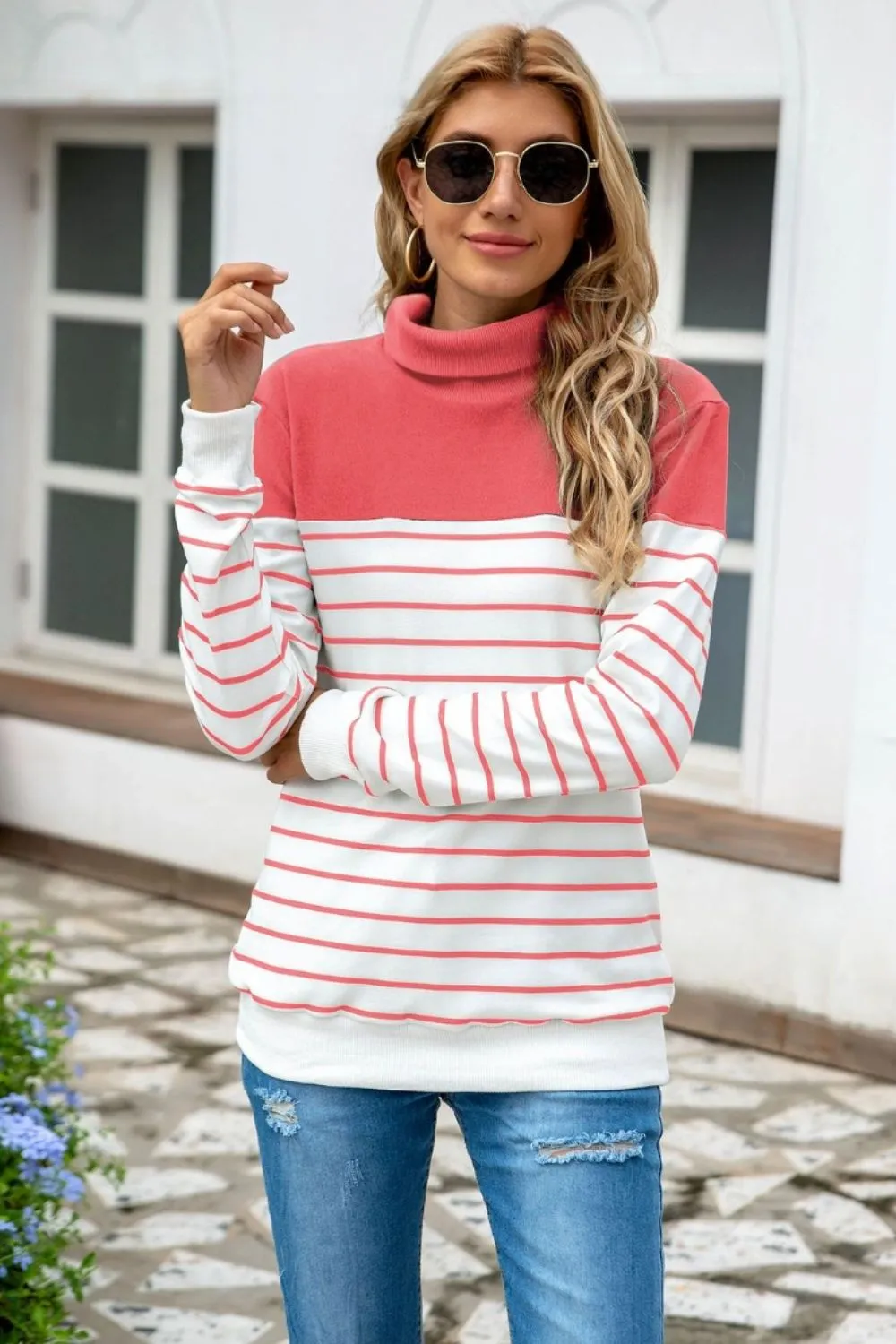 Striped Contrast Turtleneck Sweater - Image 14