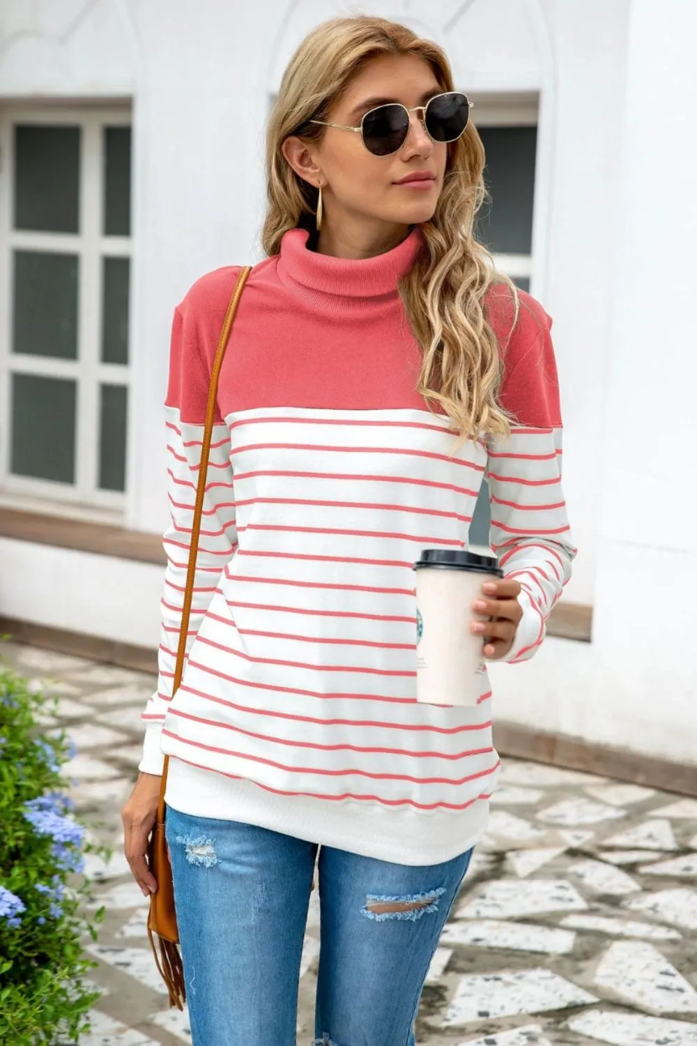 Striped Contrast Turtleneck Sweater - Image 15