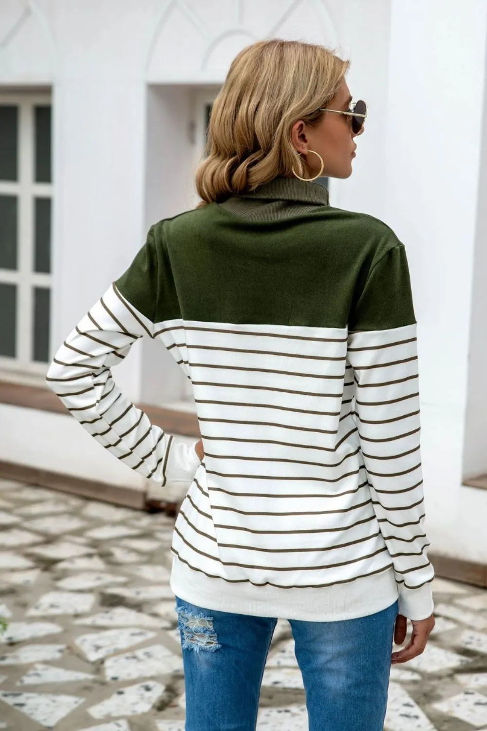 Striped Contrast Turtleneck Sweater - Image 2