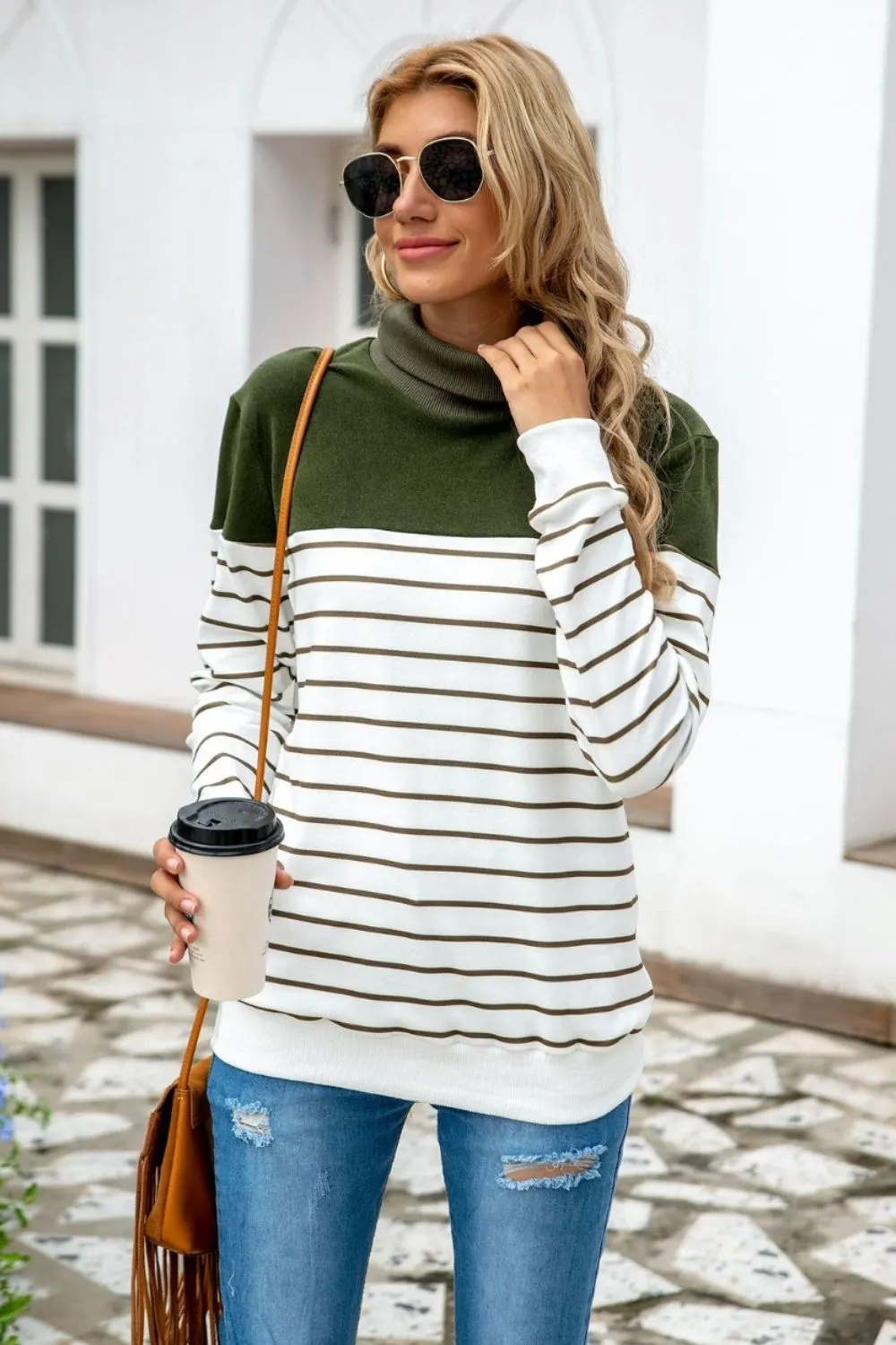 Striped Contrast Turtleneck Sweater - Image 4
