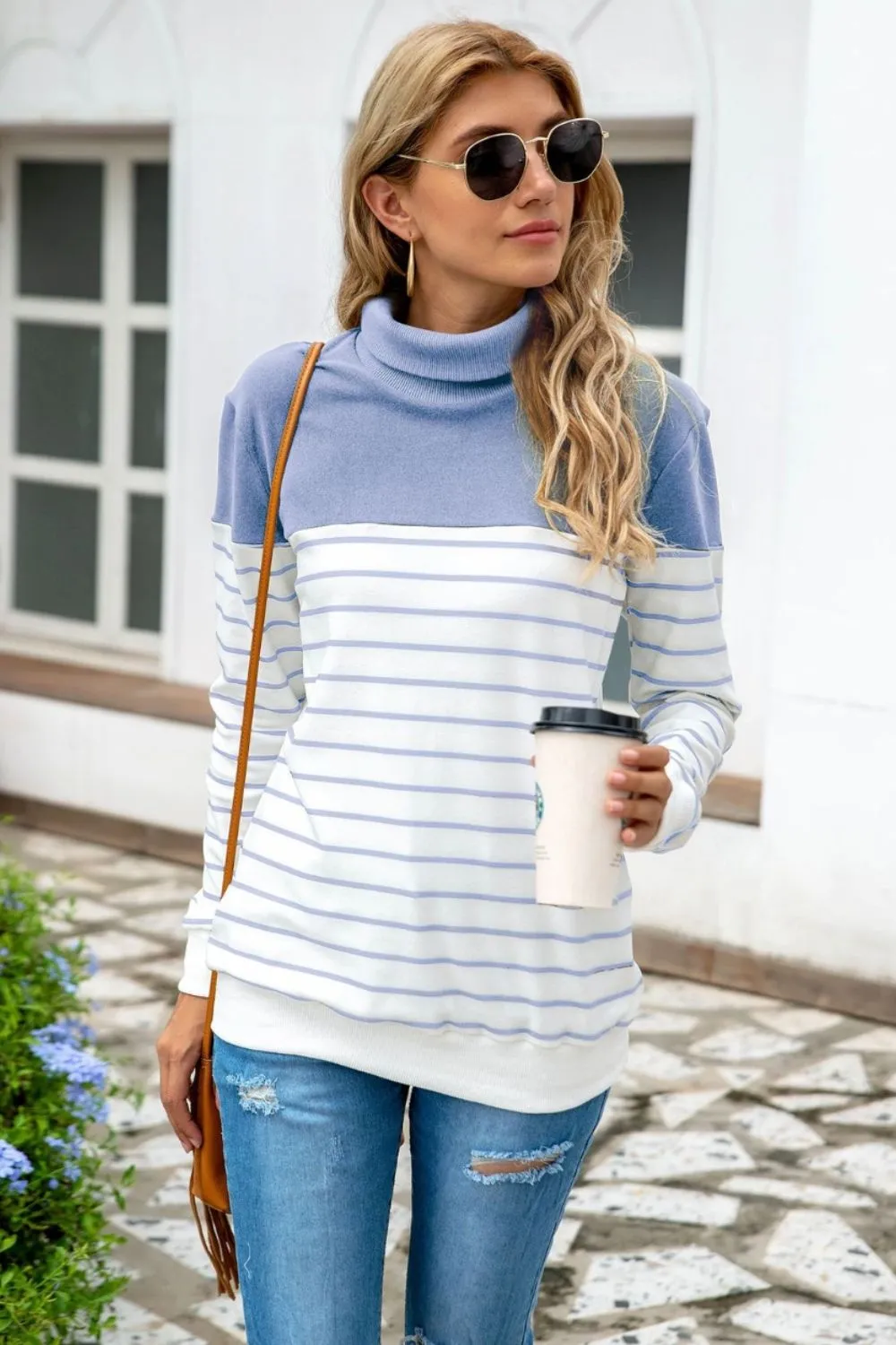 Striped Contrast Turtleneck Sweater - Image 6