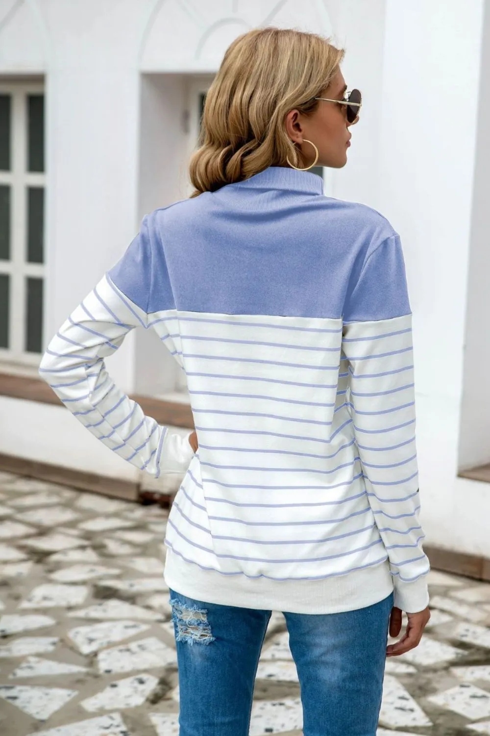 Striped Contrast Turtleneck Sweater - Image 7