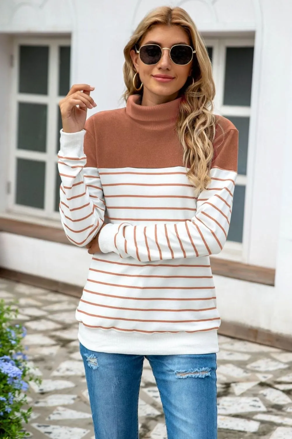 Striped Contrast Turtleneck Sweater - Image 8
