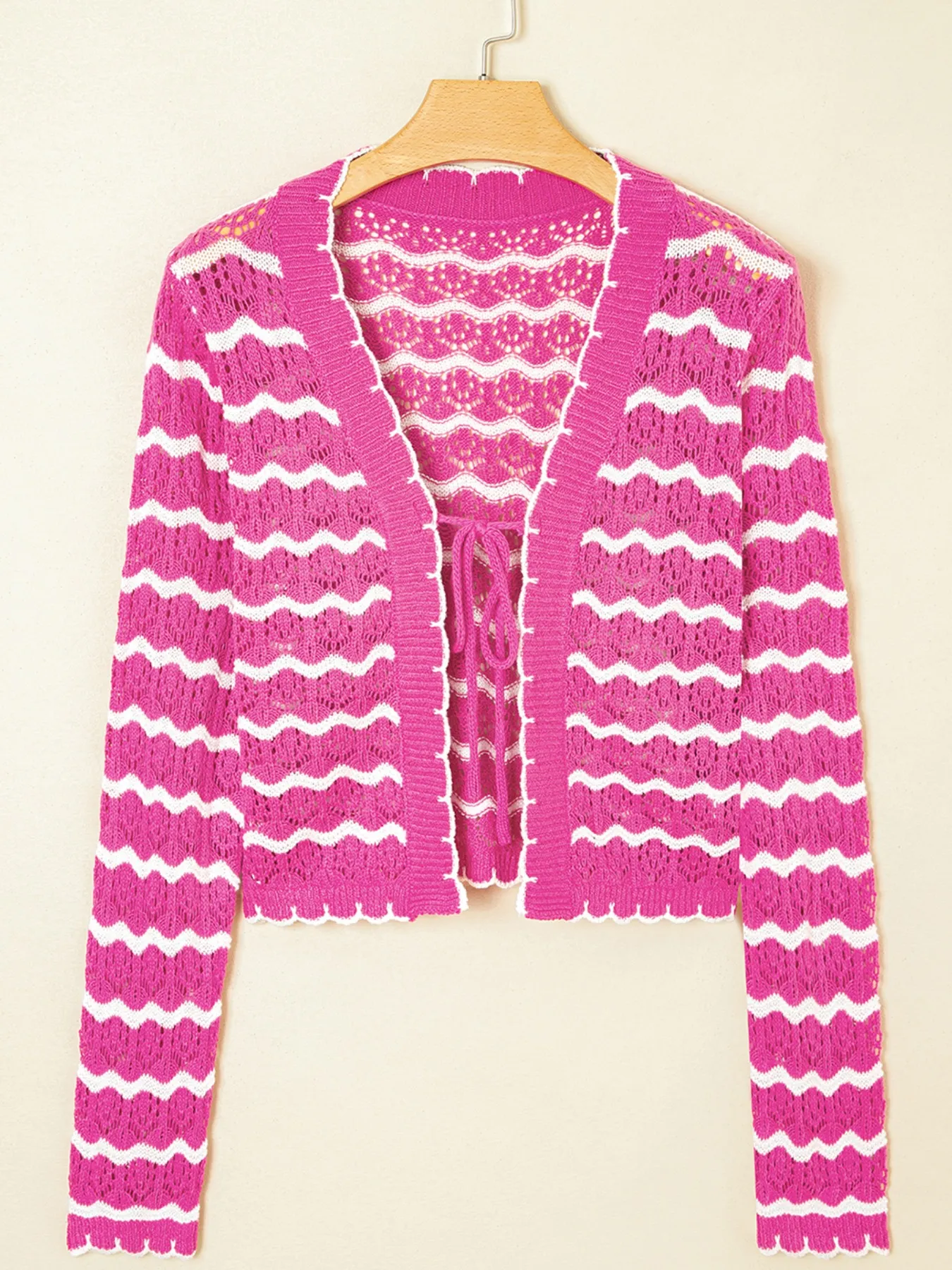 Striped Crochet Tie-Front Cardigan - Image 5