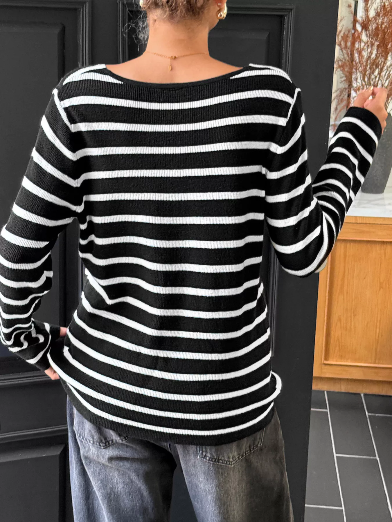 Striped Cross Front Long Sleeve Knit Top - Image 5