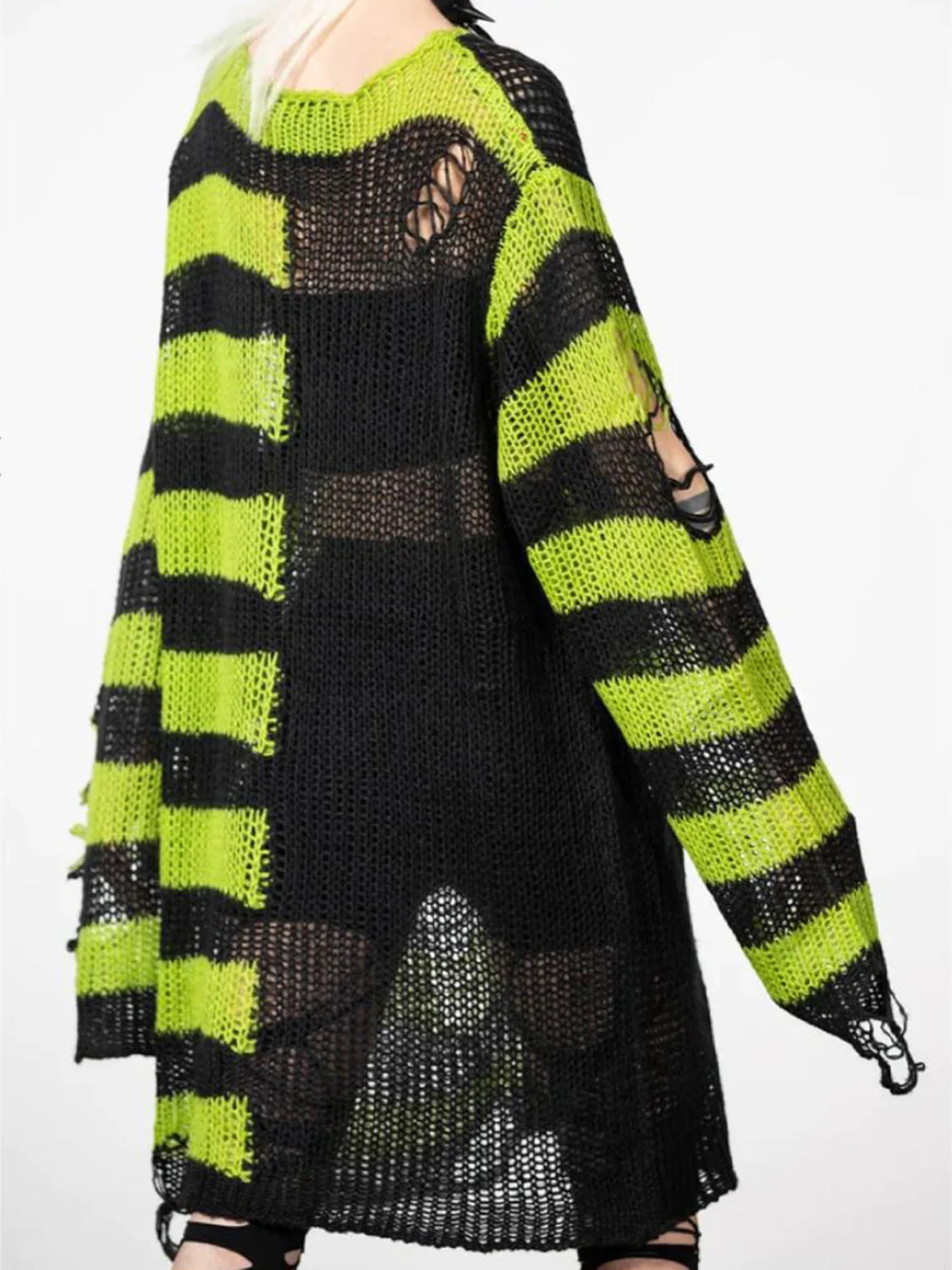 Striped Distressed Tunic Sweater - Image 2