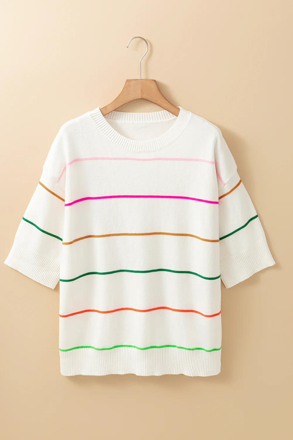 Striped Half Sleeve Drop Shoulder Sweater - Image 6
