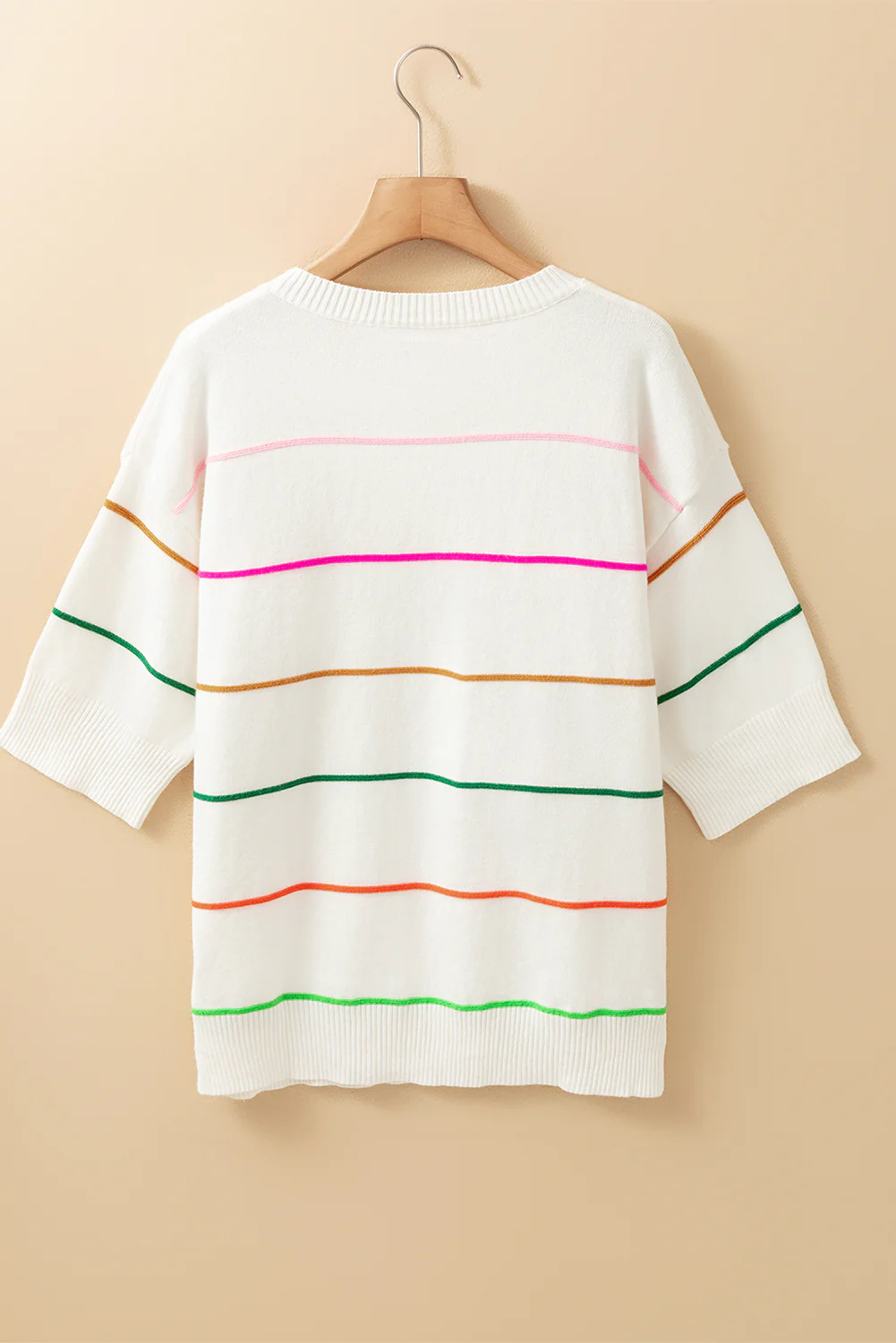 Striped Half Sleeve Drop Shoulder Sweater - Image 7