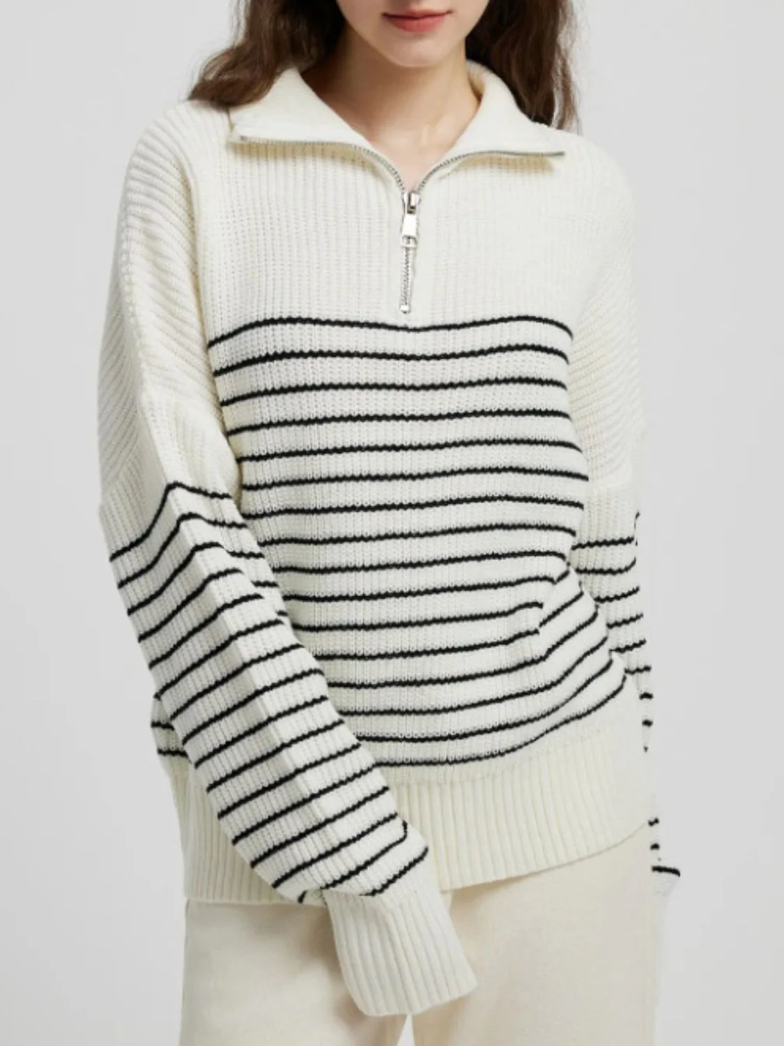 Striped Half Zip Long Sleeve Sweater - Image 5