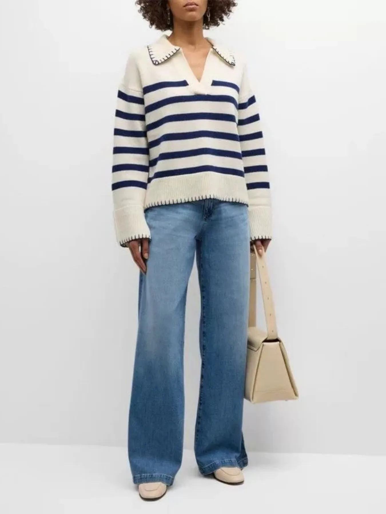 Striped Johnny Collar Sweater - Image 2