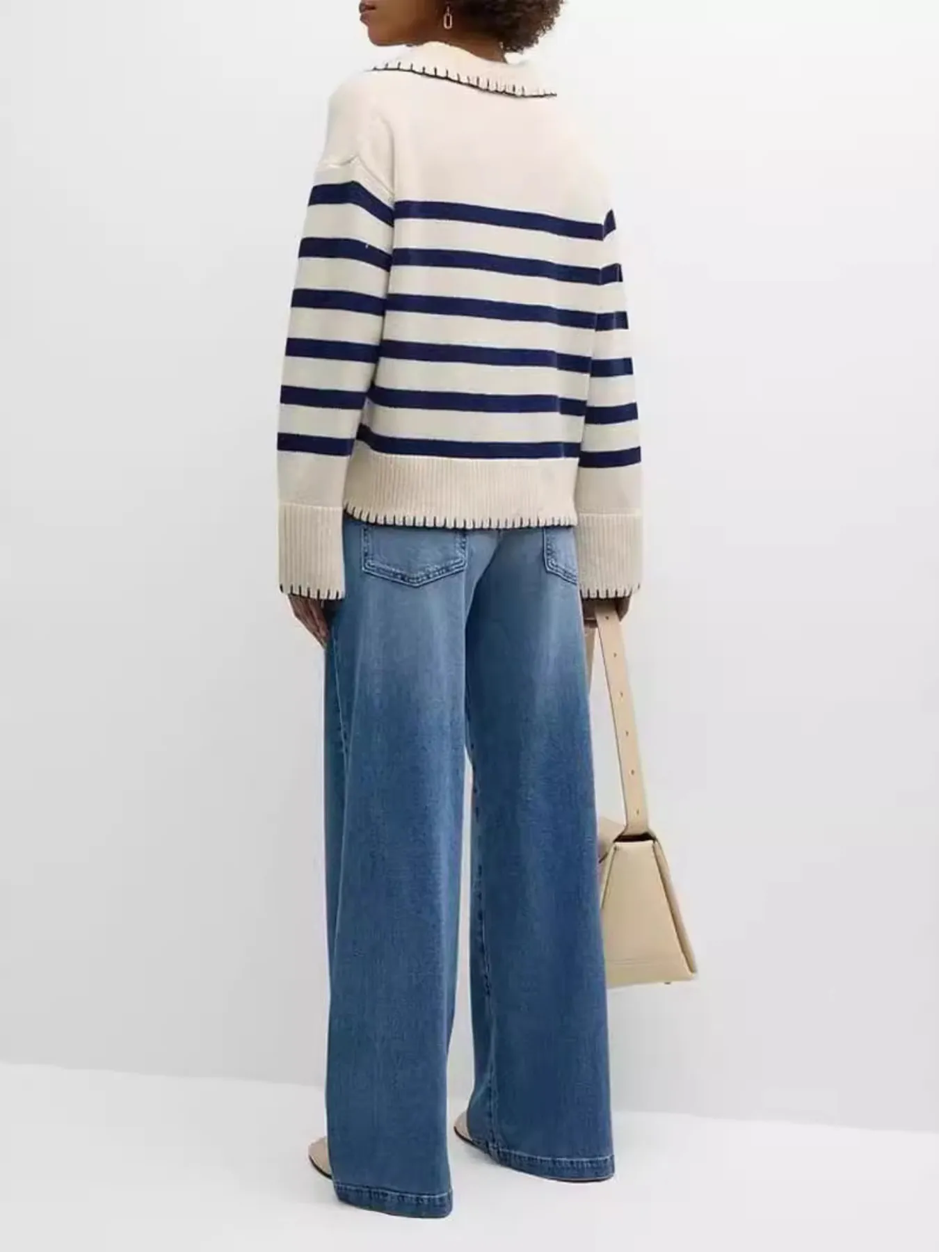 Striped Johnny Collar Sweater - Image 3