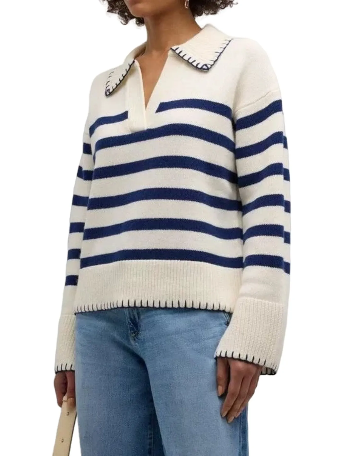 Striped Johnny Collar Sweater - Image 5
