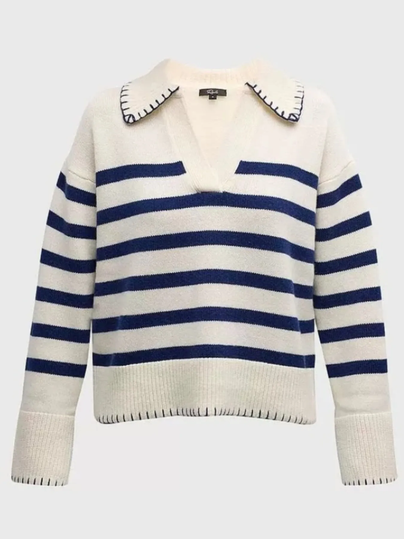 Striped Johnny Collar Sweater - Image 6
