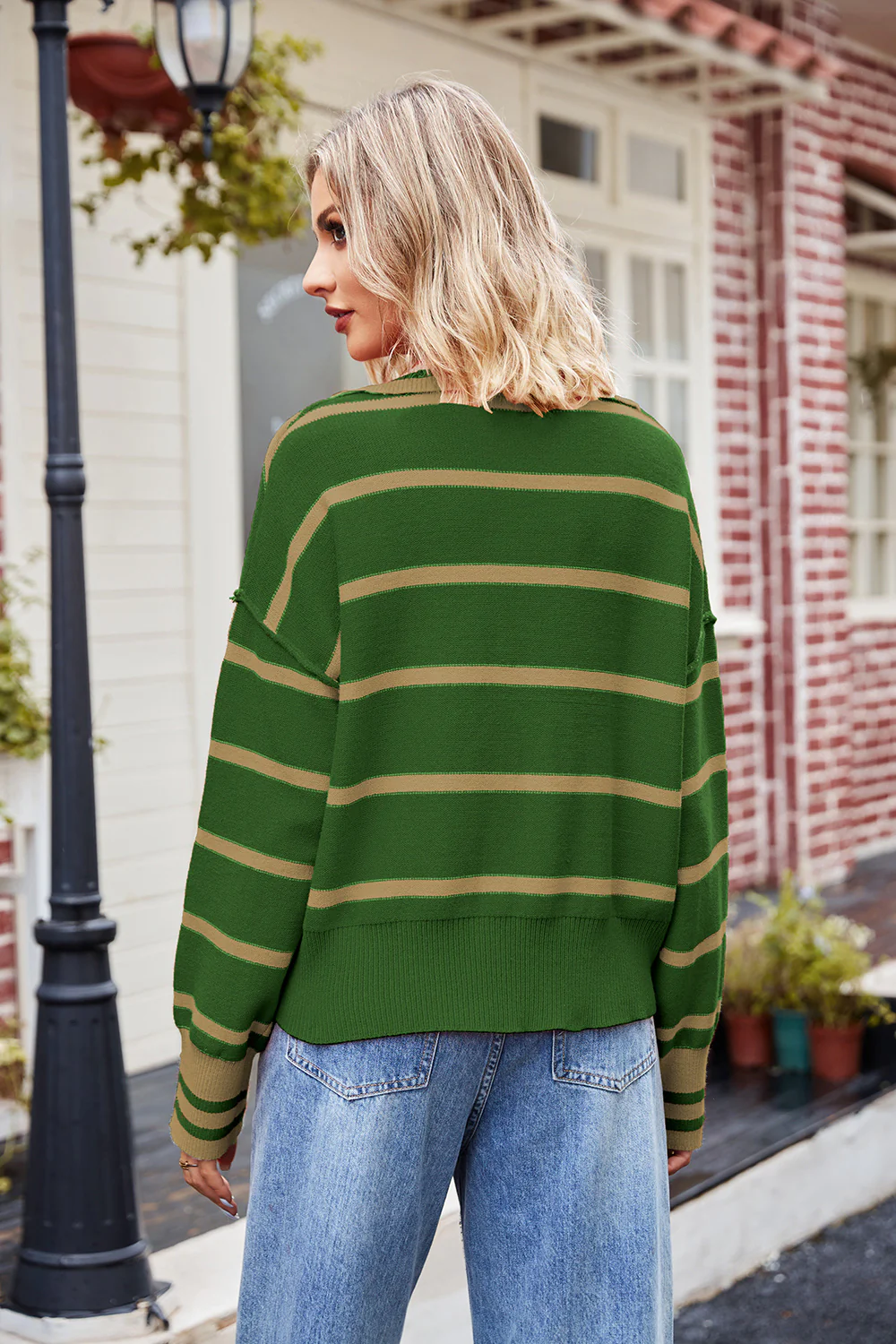 Striped Johnny Collar Sweater - Image 12