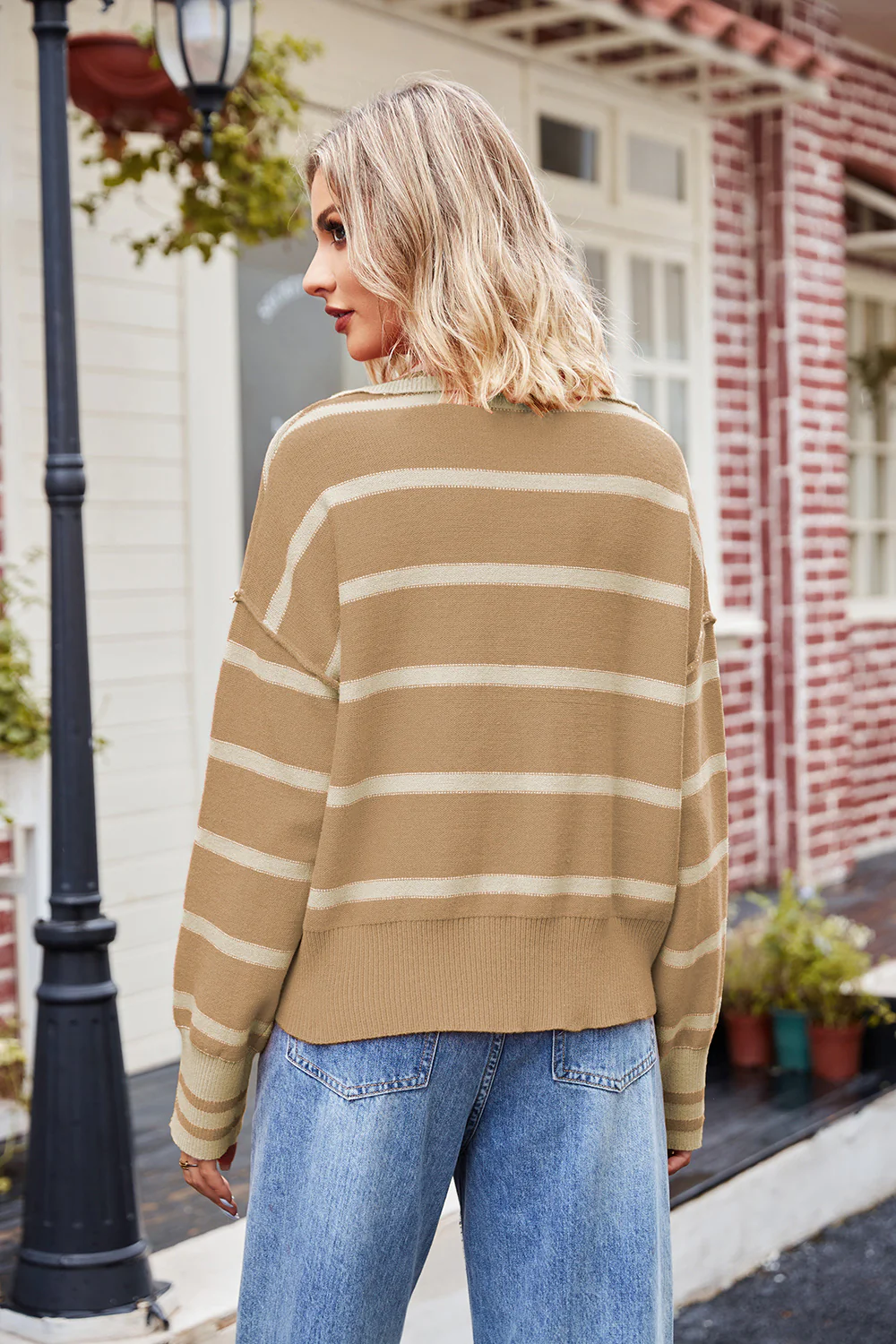 Striped Johnny Collar Sweater - Image 8