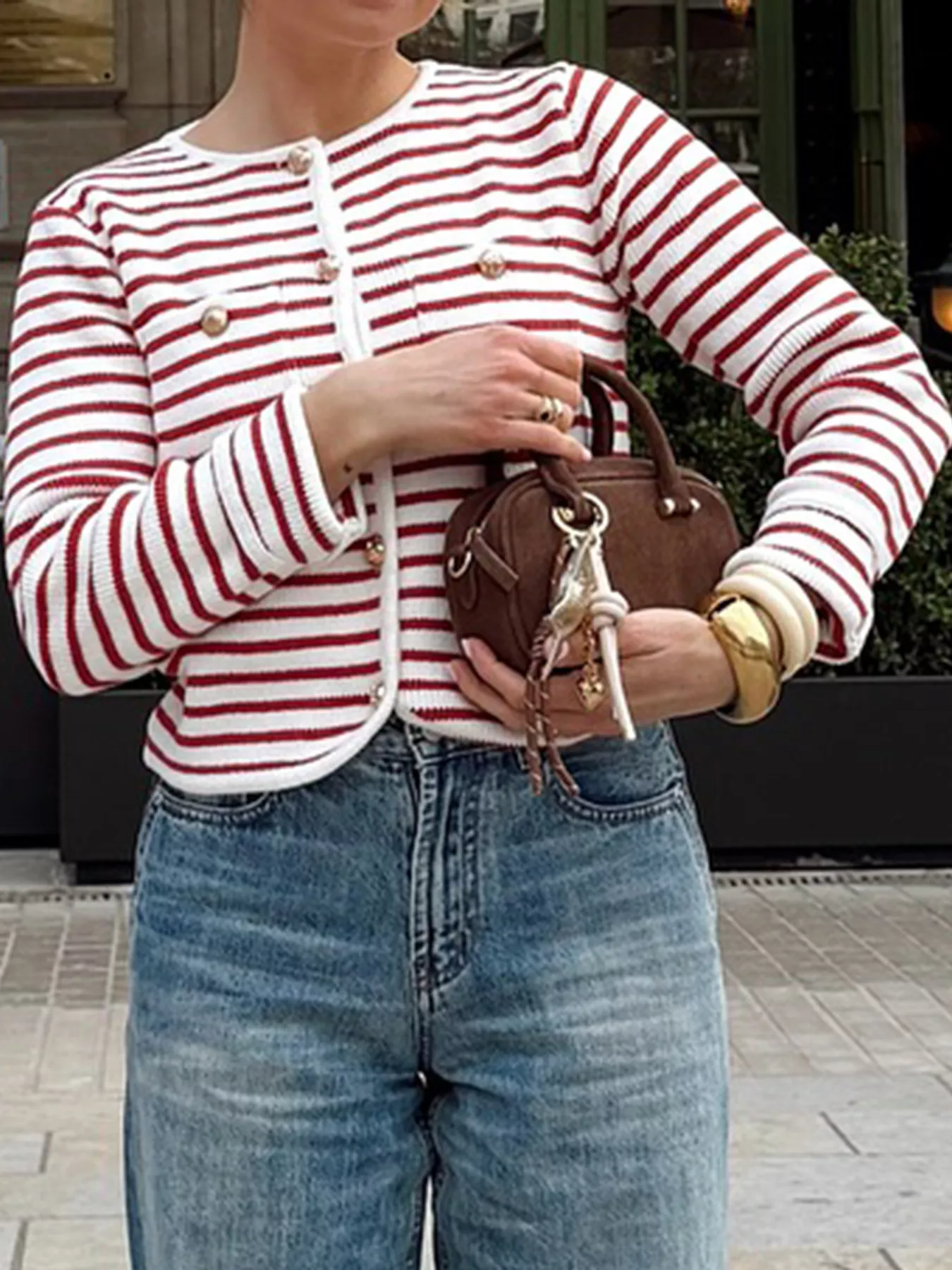 Striped Knit Button Up Cardigan - Image 3