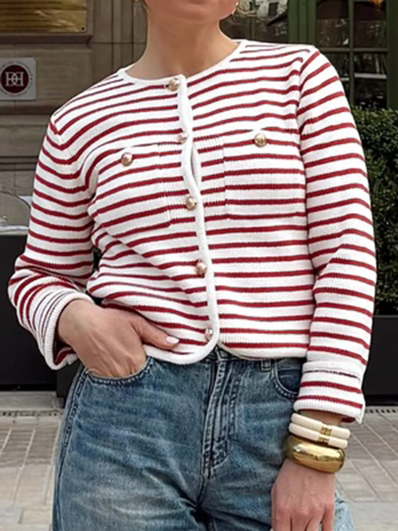 Striped Knit Button Up Cardigan - Image 4