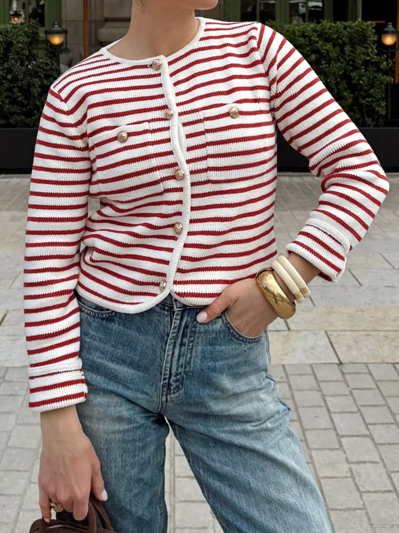 Striped Knit Button Up Cardigan - Image 5