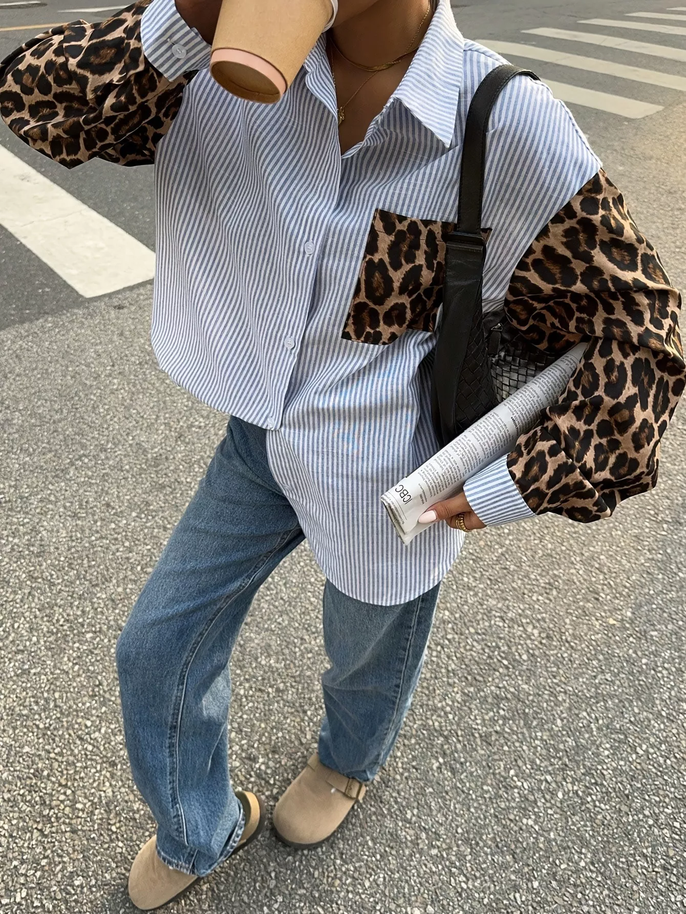 Striped & Leopard Print Button Up Shirt - Image 2