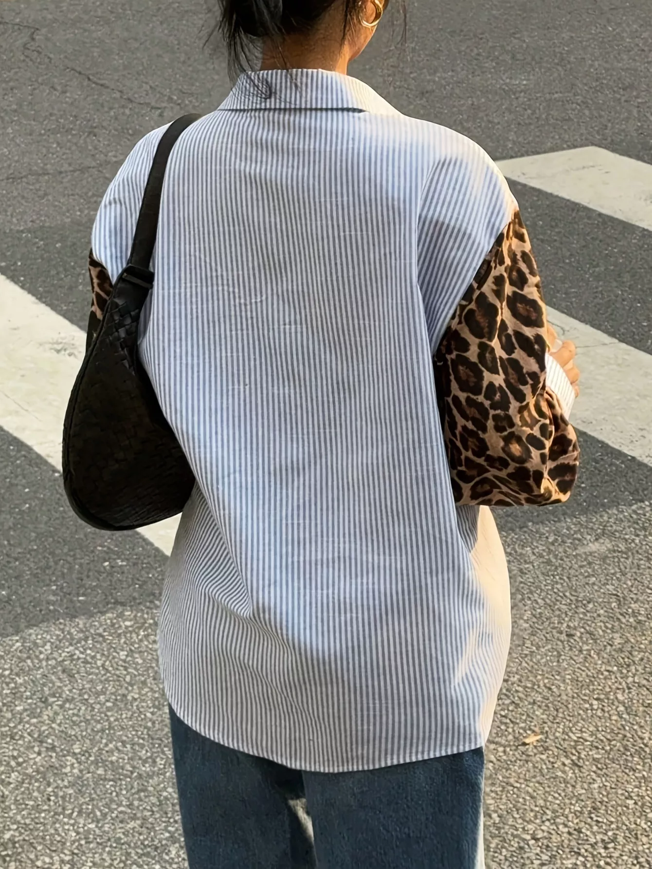Striped & Leopard Print Button Up Shirt - Image 4