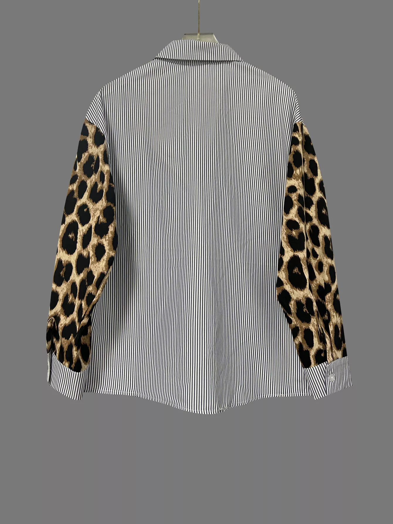 Striped & Leopard Print Button Up Shirt - Image 6