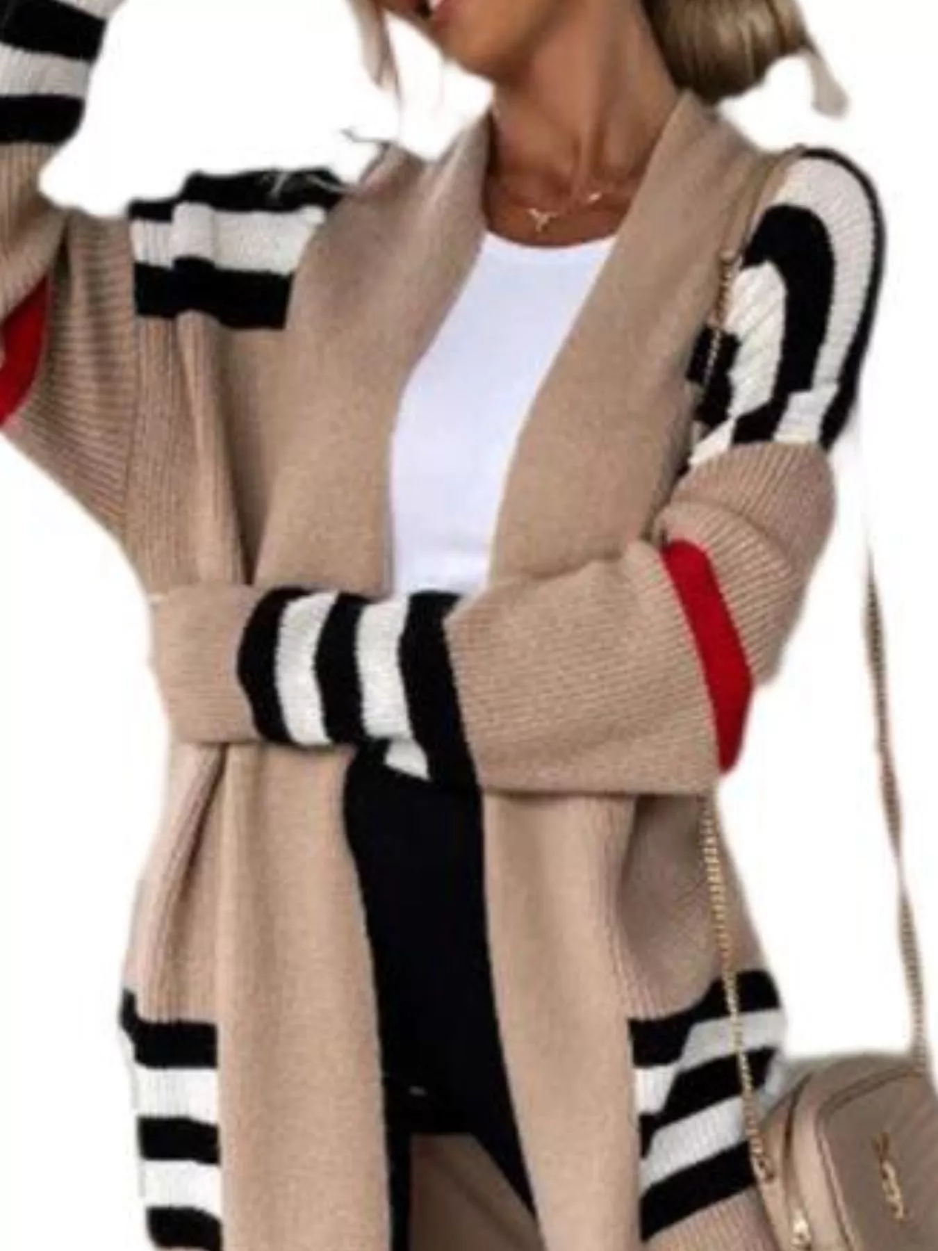 Striped Longline Open Front Cardigan - Image 11