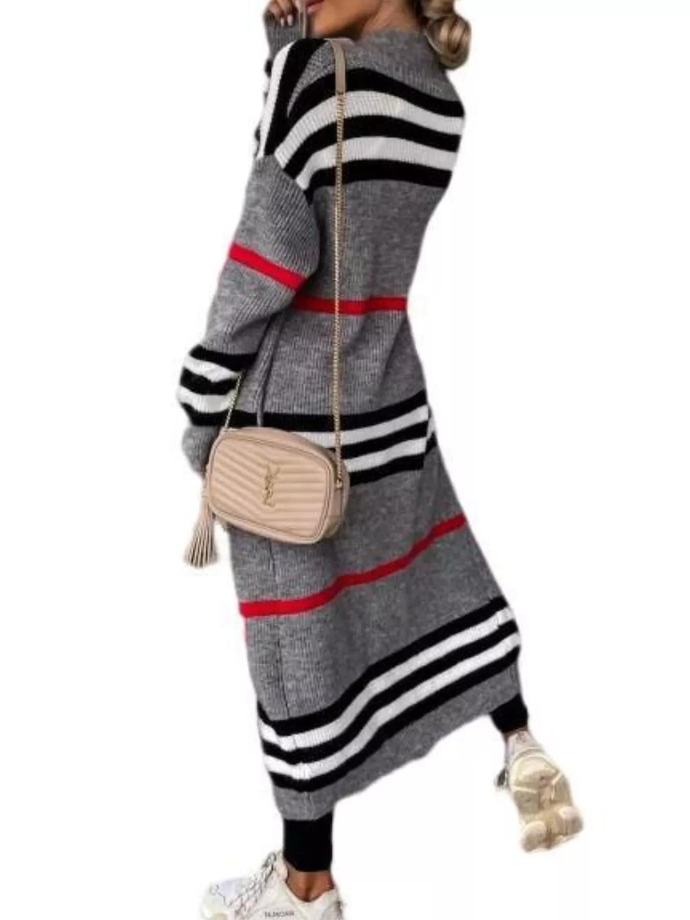 Striped Longline Open Front Cardigan - Image 2