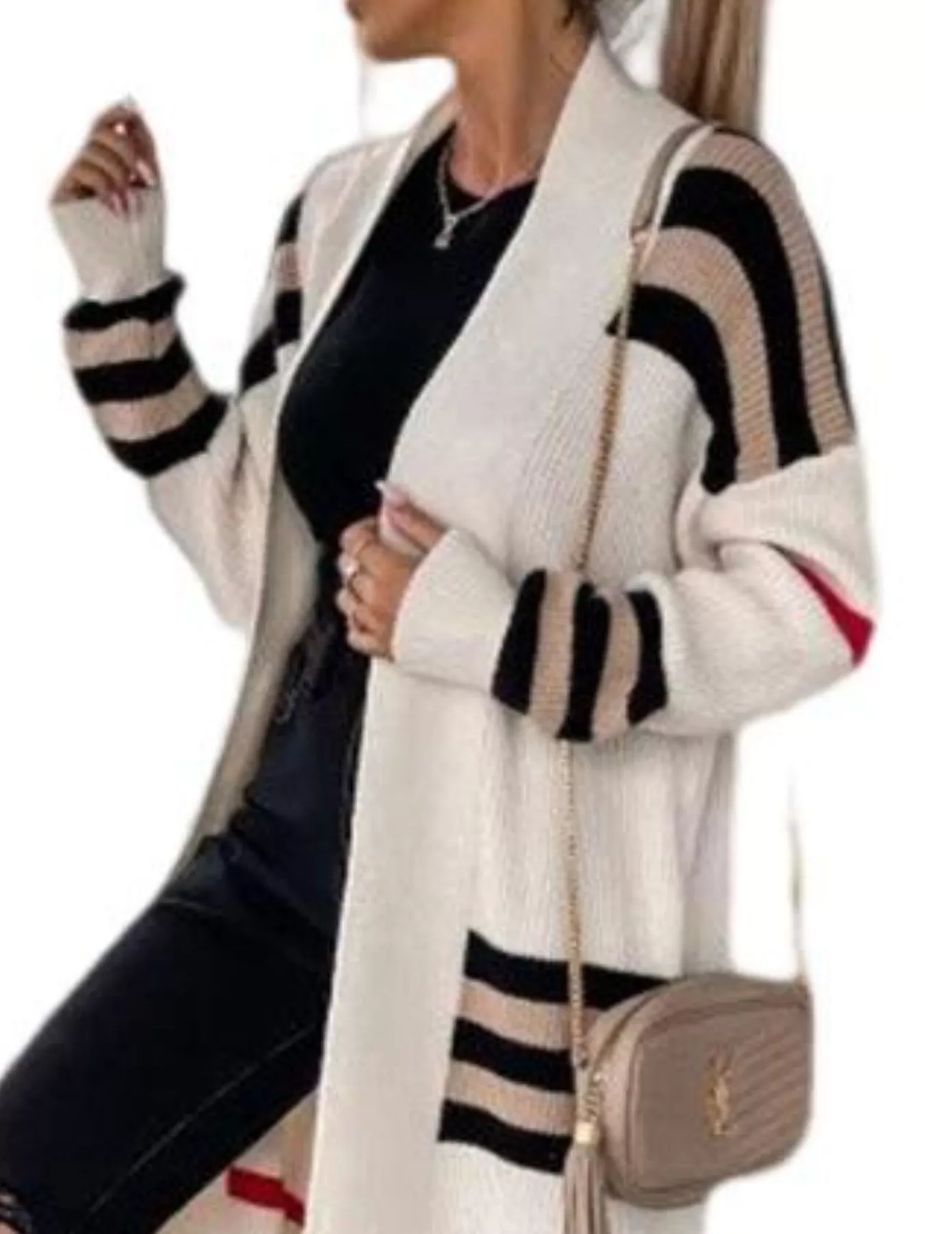 Striped Longline Open Front Cardigan - Image 5