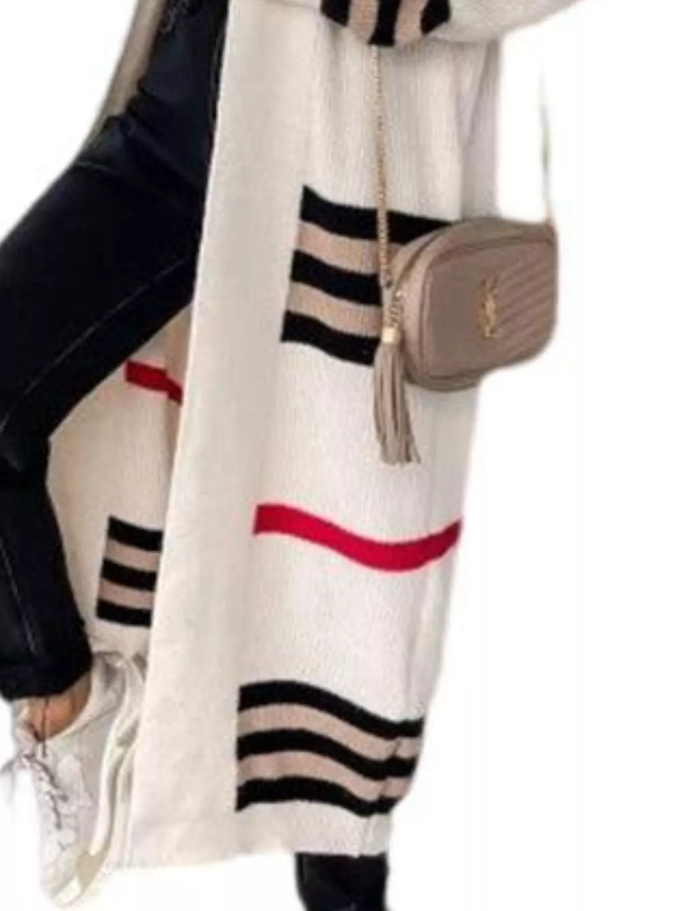 Striped Longline Open Front Cardigan - Image 6