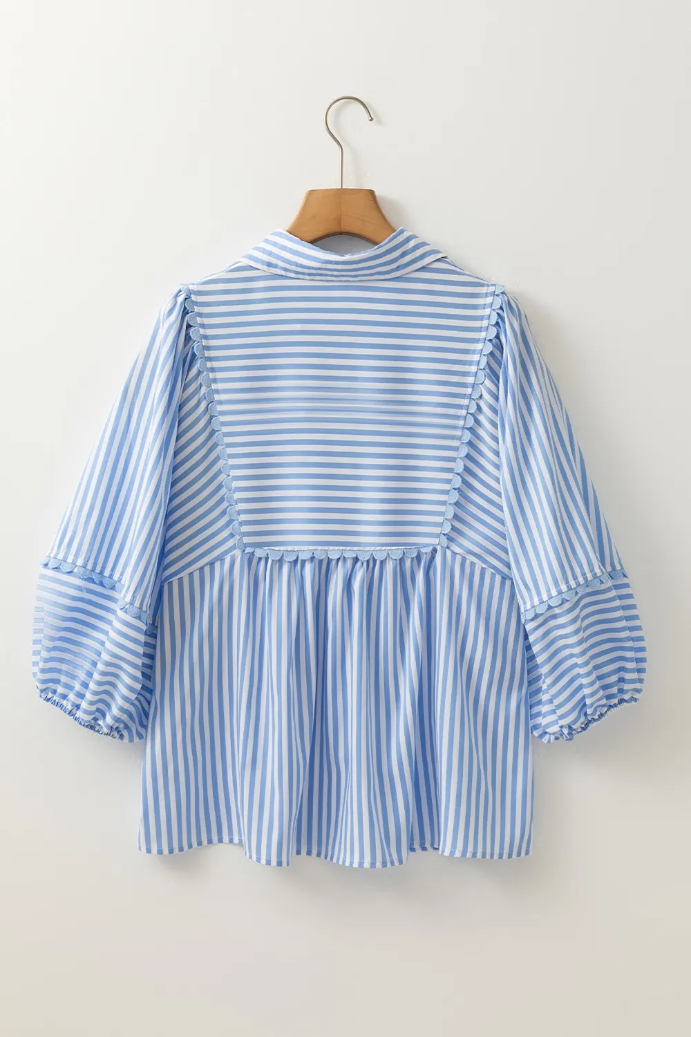 Striped Notched 3/4 Sleeve Blouse - Image 4