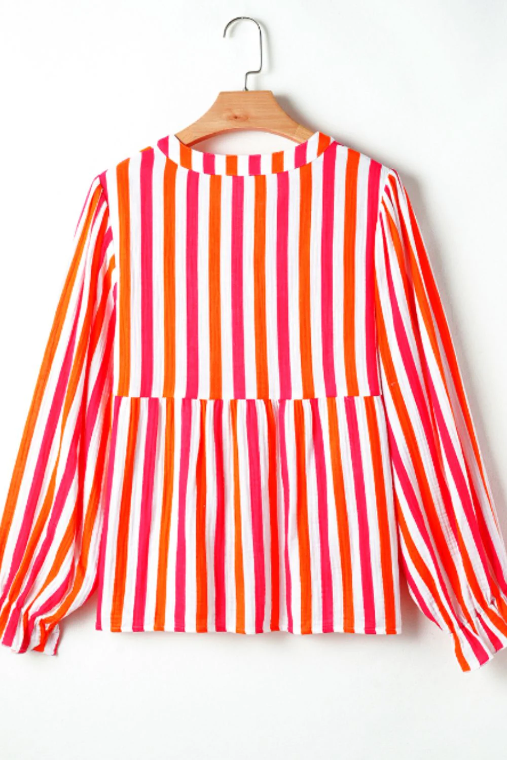 Striped Notched Flounce Sleeve Blouse - Image 6