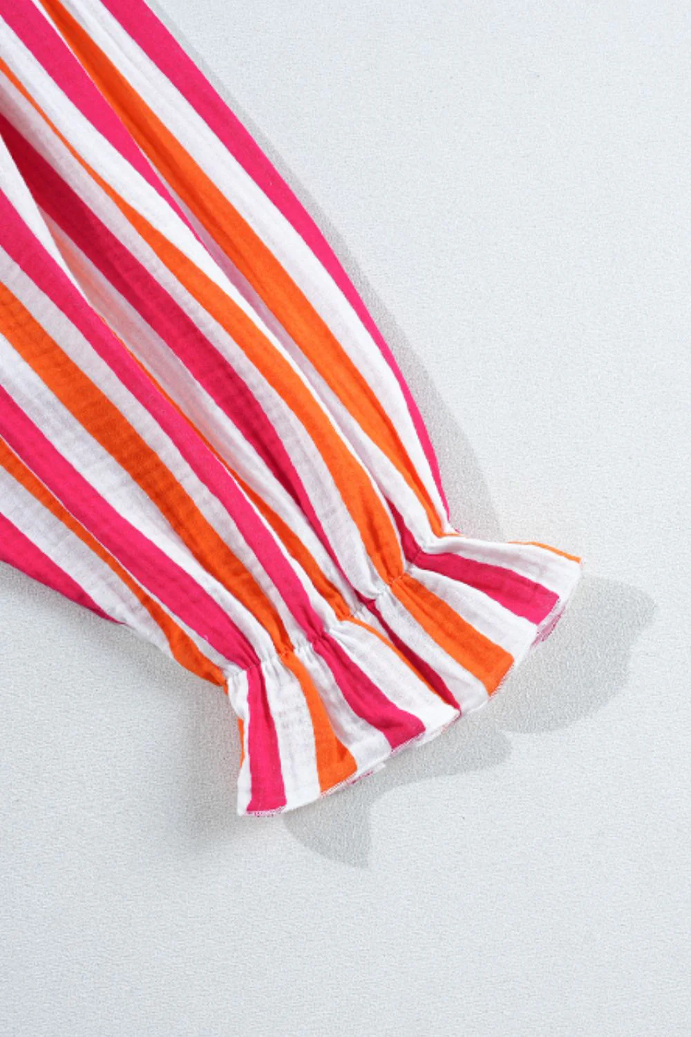 Striped Notched Flounce Sleeve Blouse - Image 8