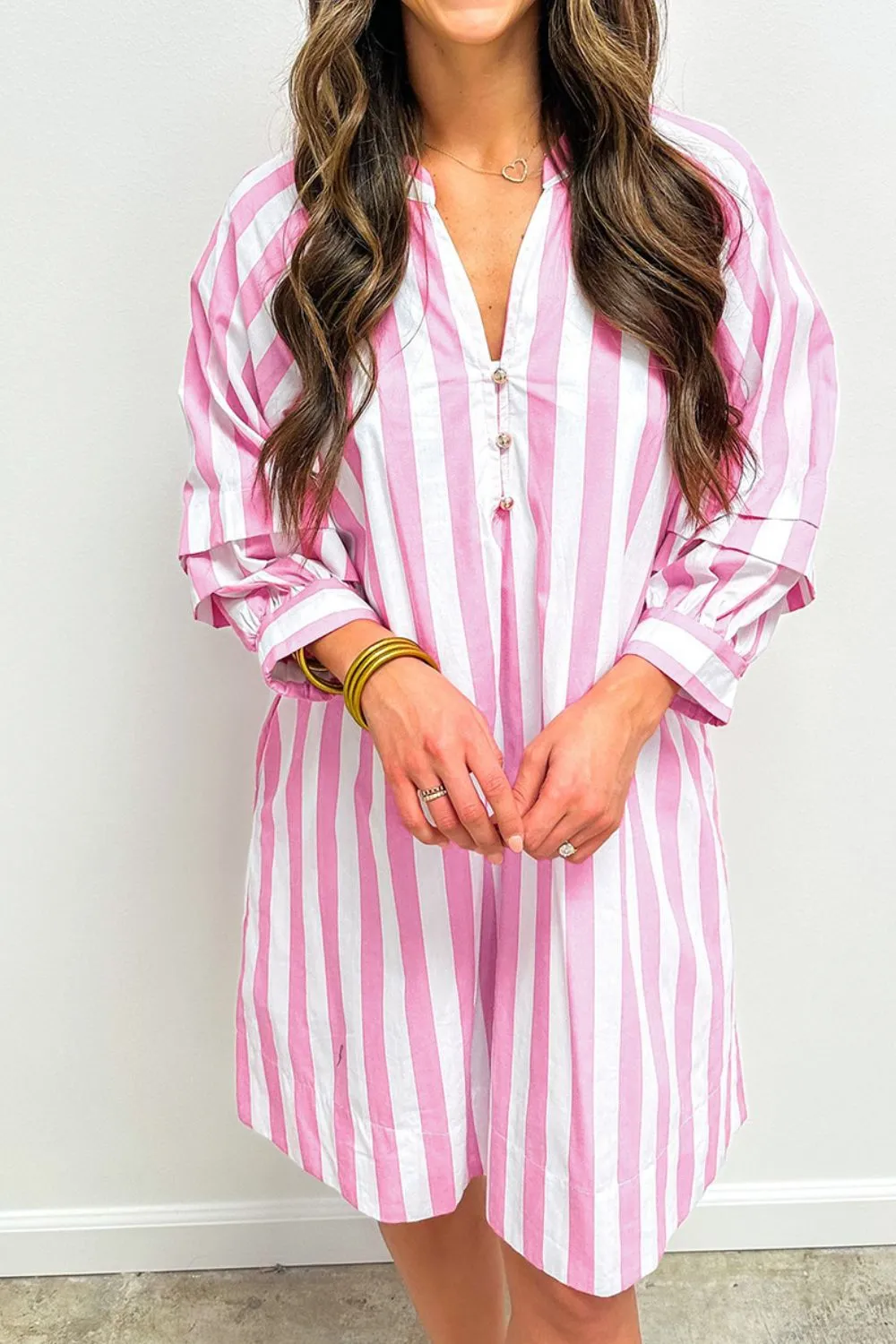 Striped Notched Mini Dress - Image 3