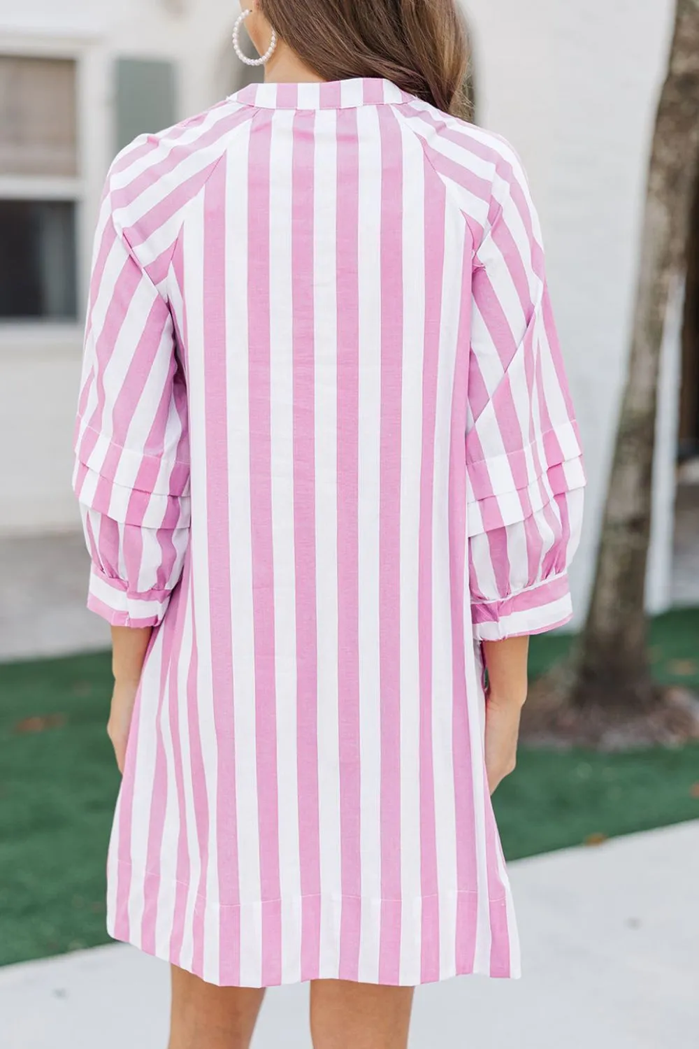 Striped Notched Mini Dress - Image 4