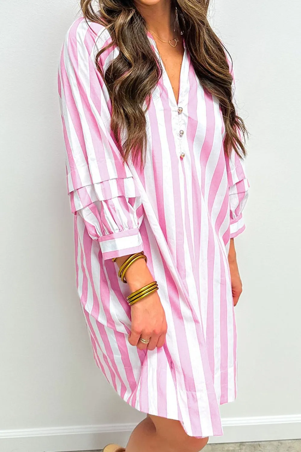 Striped Notched Mini Dress - Image 5
